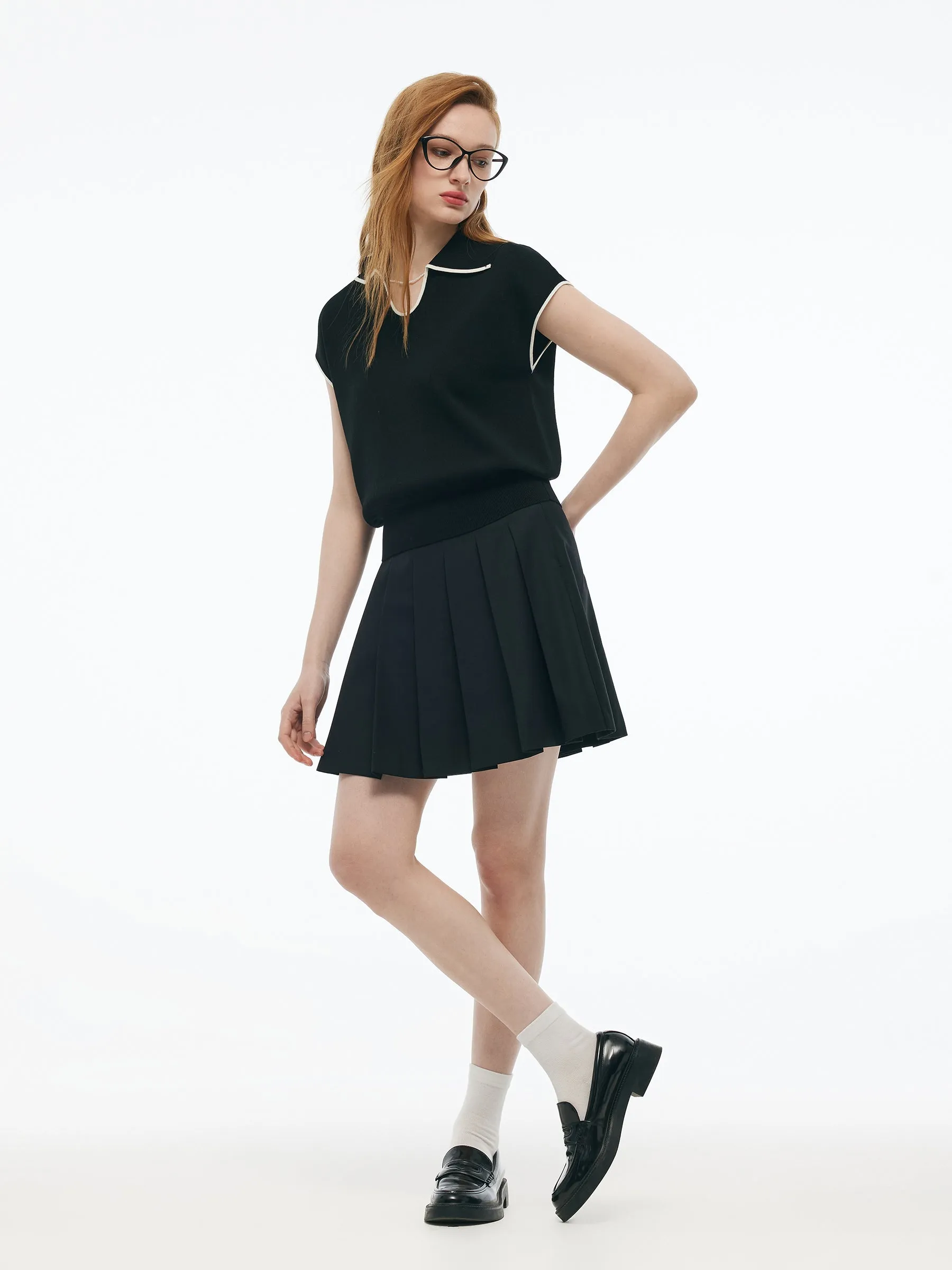 Tencel Blend Contrast Trim Women Knit Top sold by Goelia product image thumbnail 2