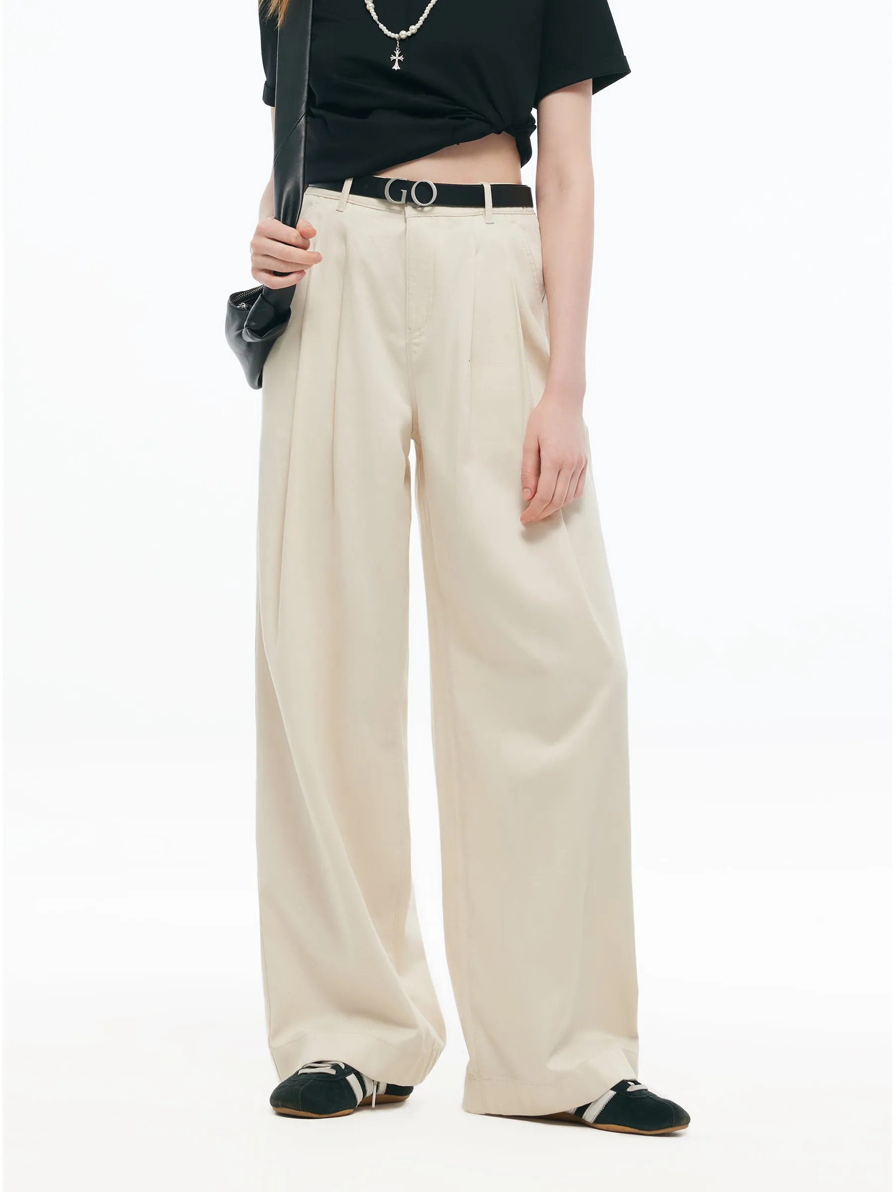 Tencel Blend Adjustable Waist Women Wide Leg Jeans sold by Goelia