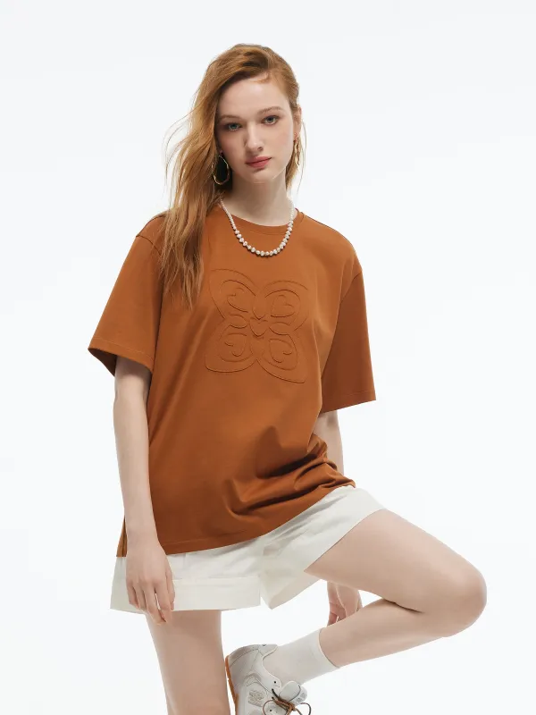 Applique Embroidered Women Loose Fit Knit T-Shirt sold by Goelia