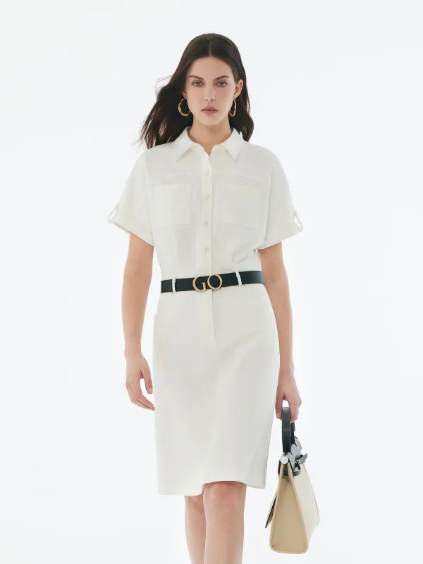 Denim Women Mini Dress With GO Letter Leather Belt made by Goelia