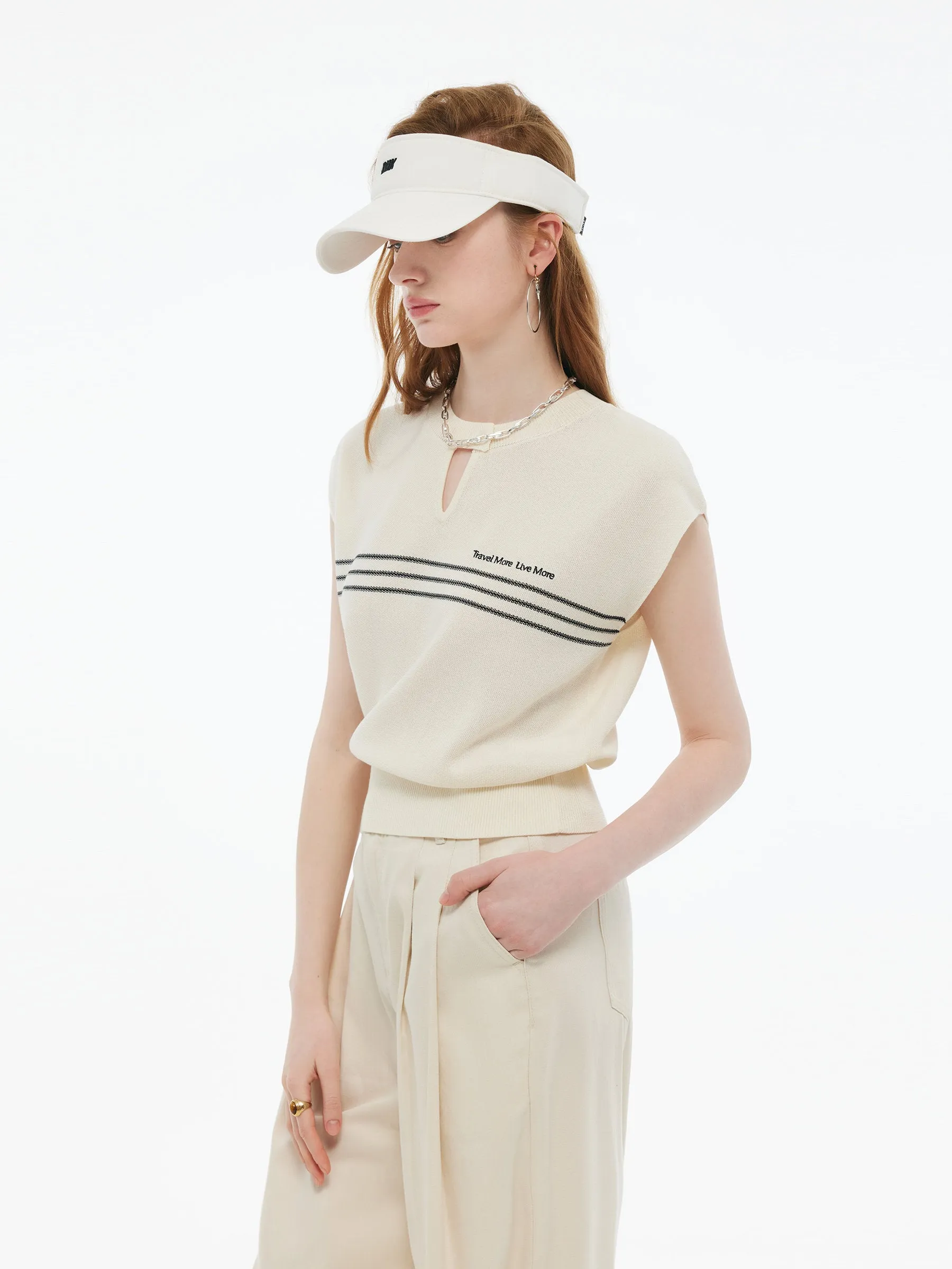 Tencel Blend Stripe Letter Print Women Cap Sleeve Knit Top sold by Goelia product image thumbnail 4