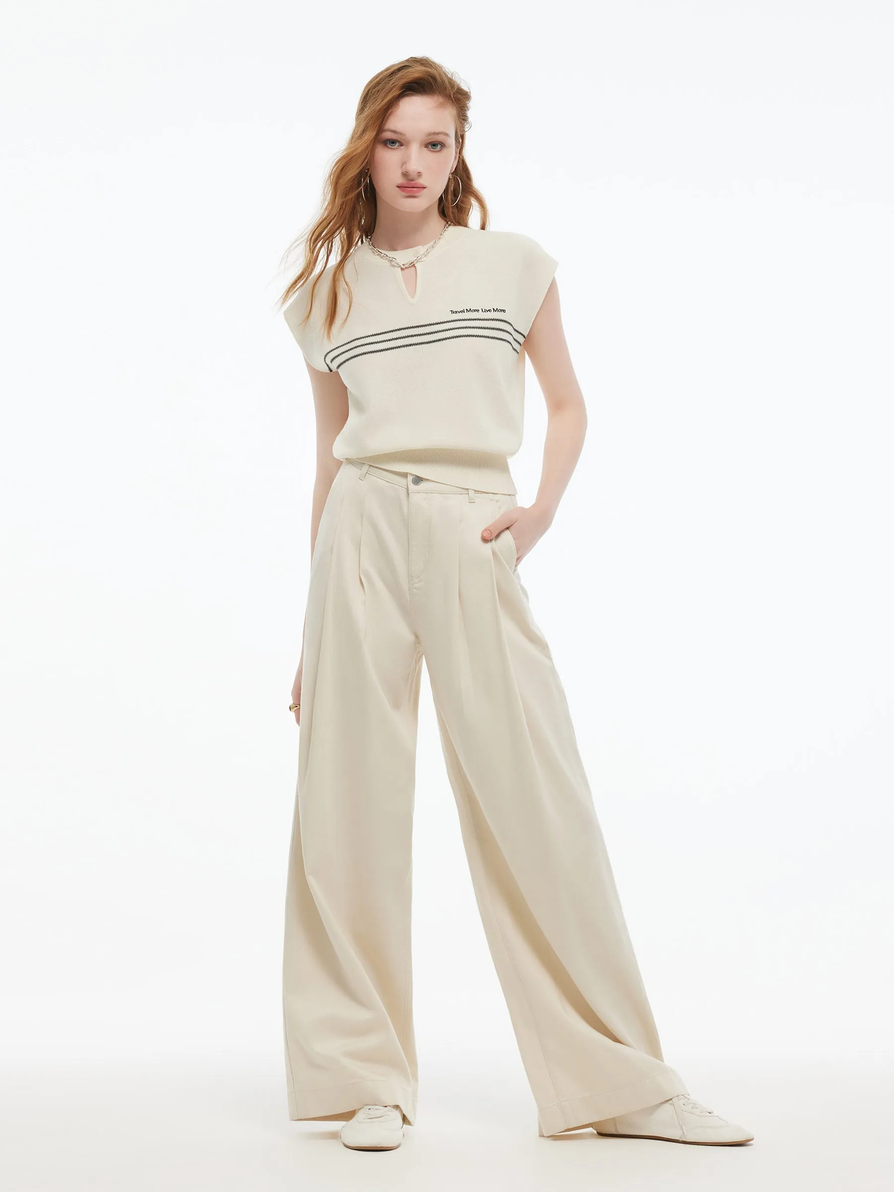 Tencel Blend Stripe Letter Print Women Cap Sleeve Knit Top sold by Goelia product image thumbnail 3