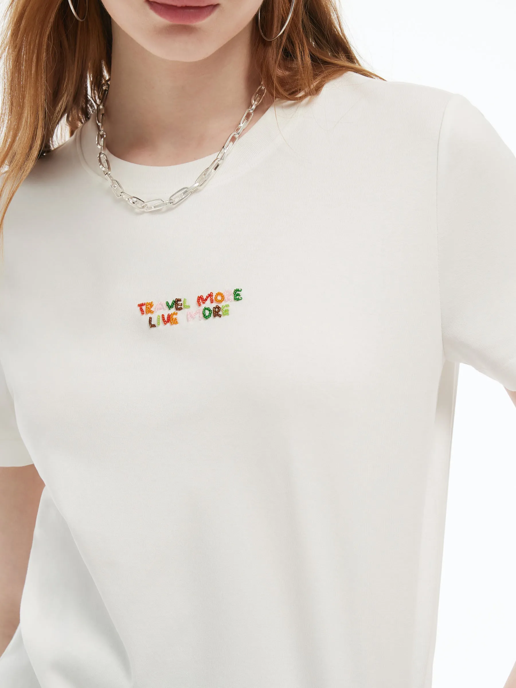 Colorful Bead Letter Women Round Neck Knit T-Shirt sold by Goelia product image thumbnail 2