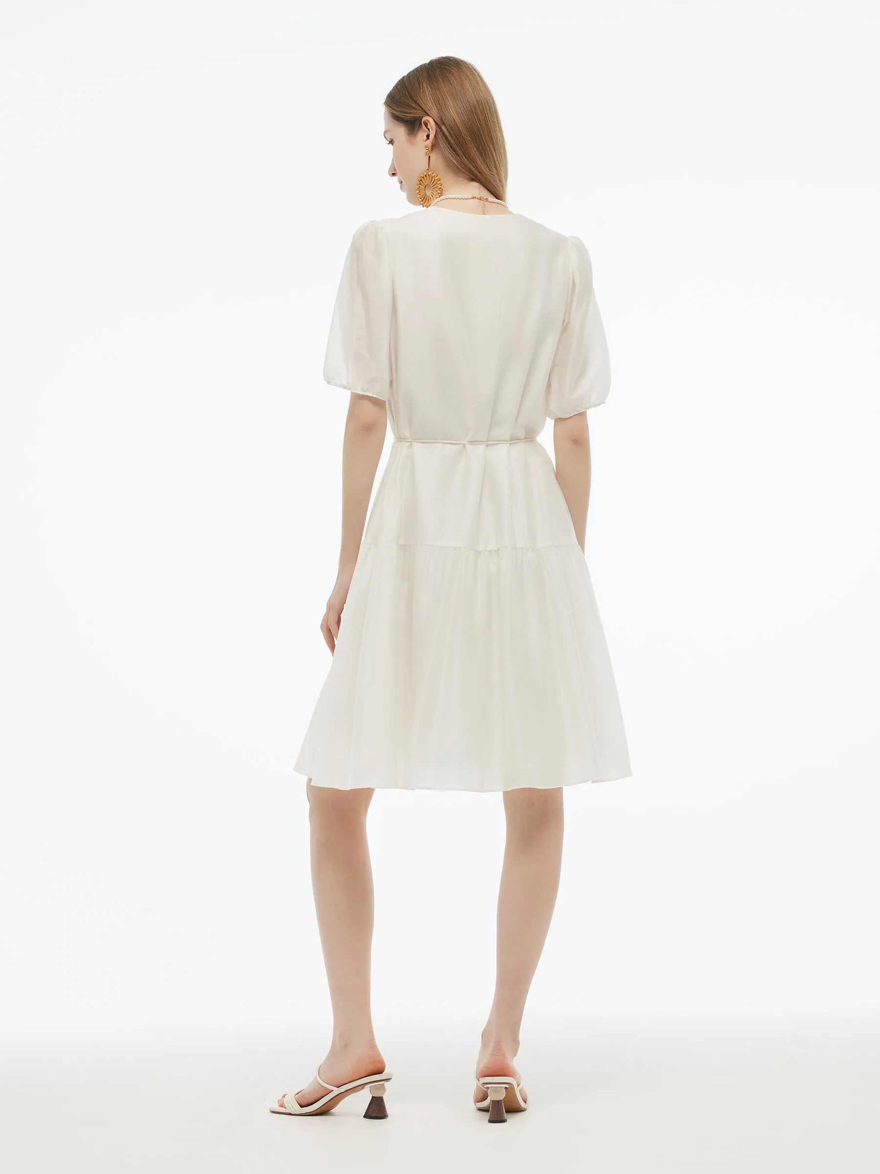 Tencel Blend Sequins Embroidered Women Midi Dress With Tie String Belt sold by Goelia product image thumbnail 4