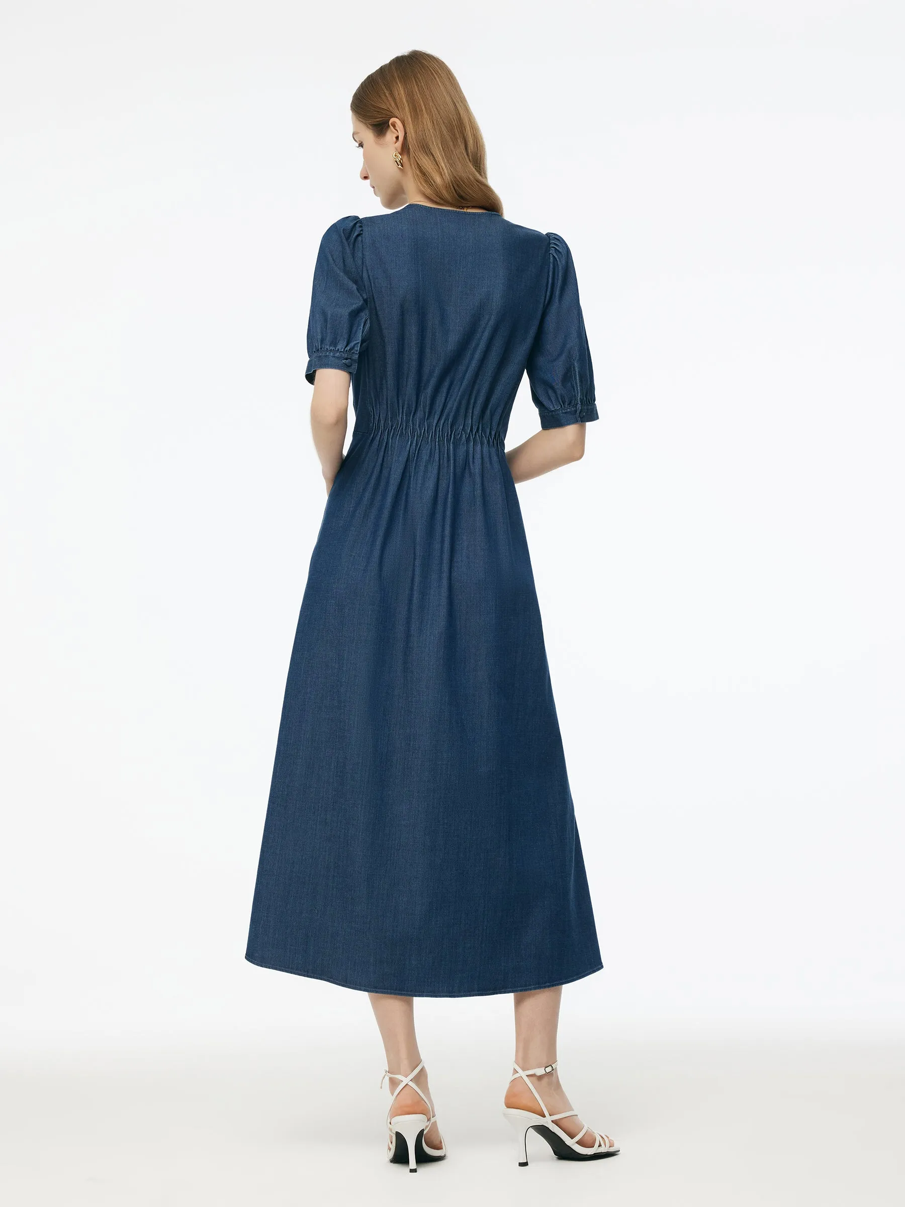Denim Twist Front V-Neck Women Maxi Dress sold by Goelia product image thumbnail 3
