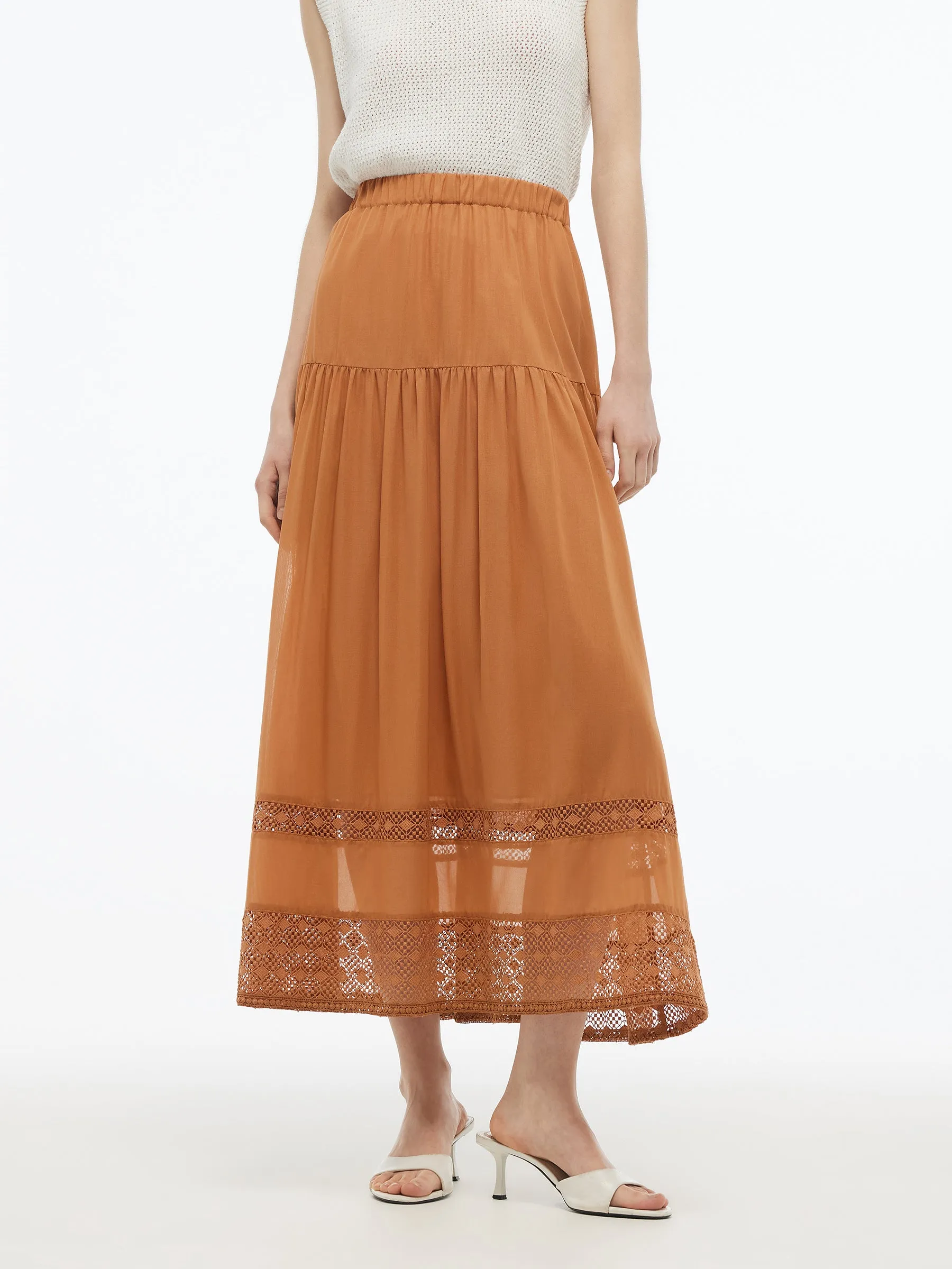 100% Cotton Patchwork Lace Embroidered Women Skirt sold by Goelia