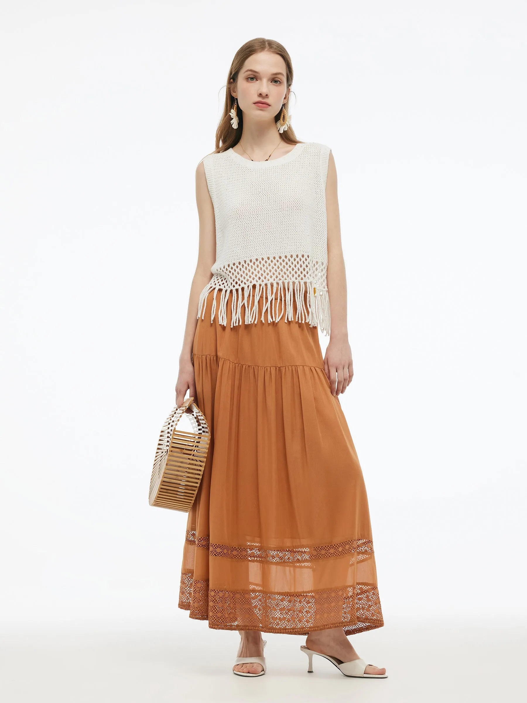 100% Cotton Patchwork Lace Embroidered Women Skirt sold by Goelia product image thumbnail 2