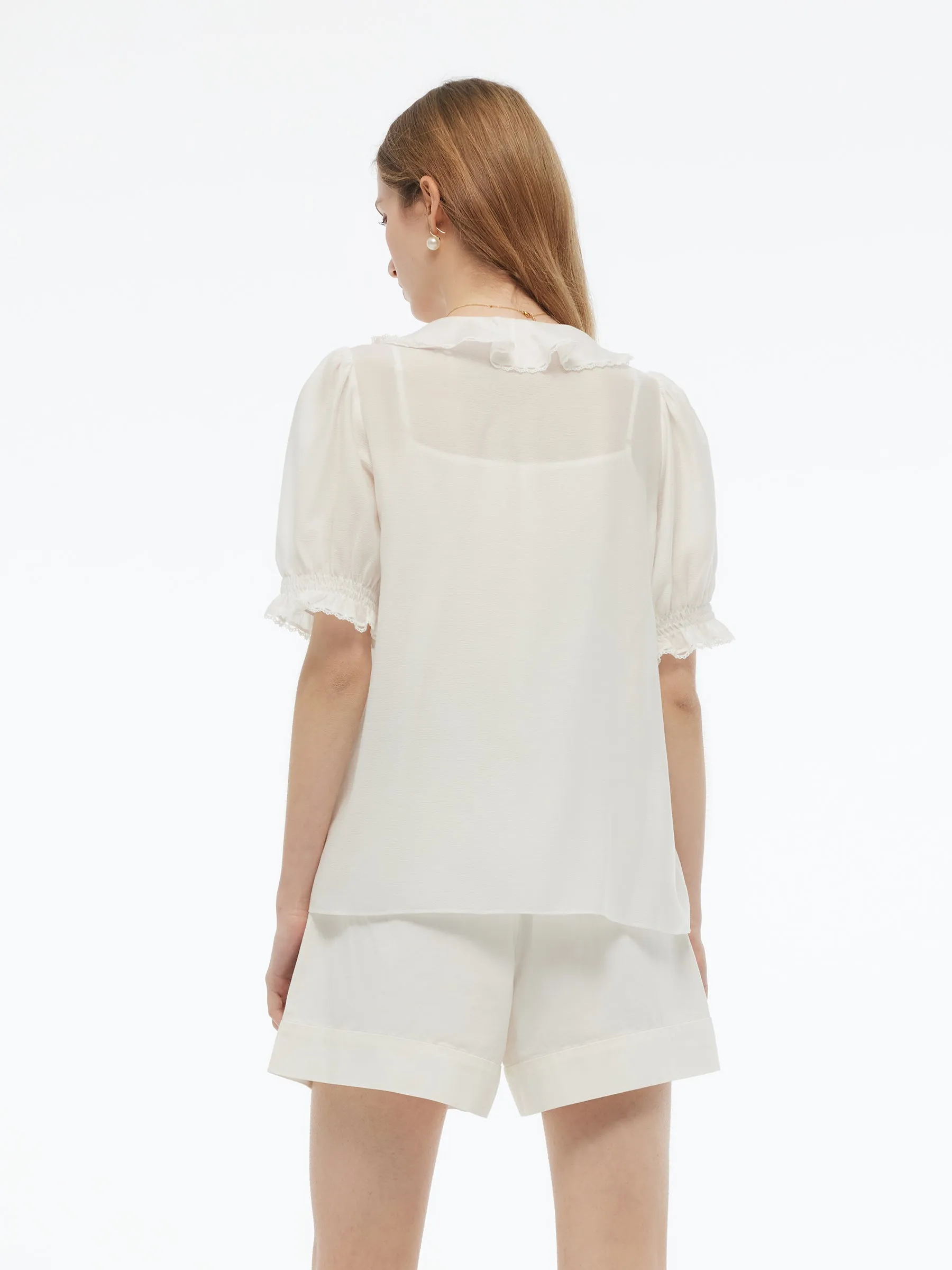 Acetate Blend Ruffle V-Neck Women Blouse sold by Goelia product image thumbnail 4