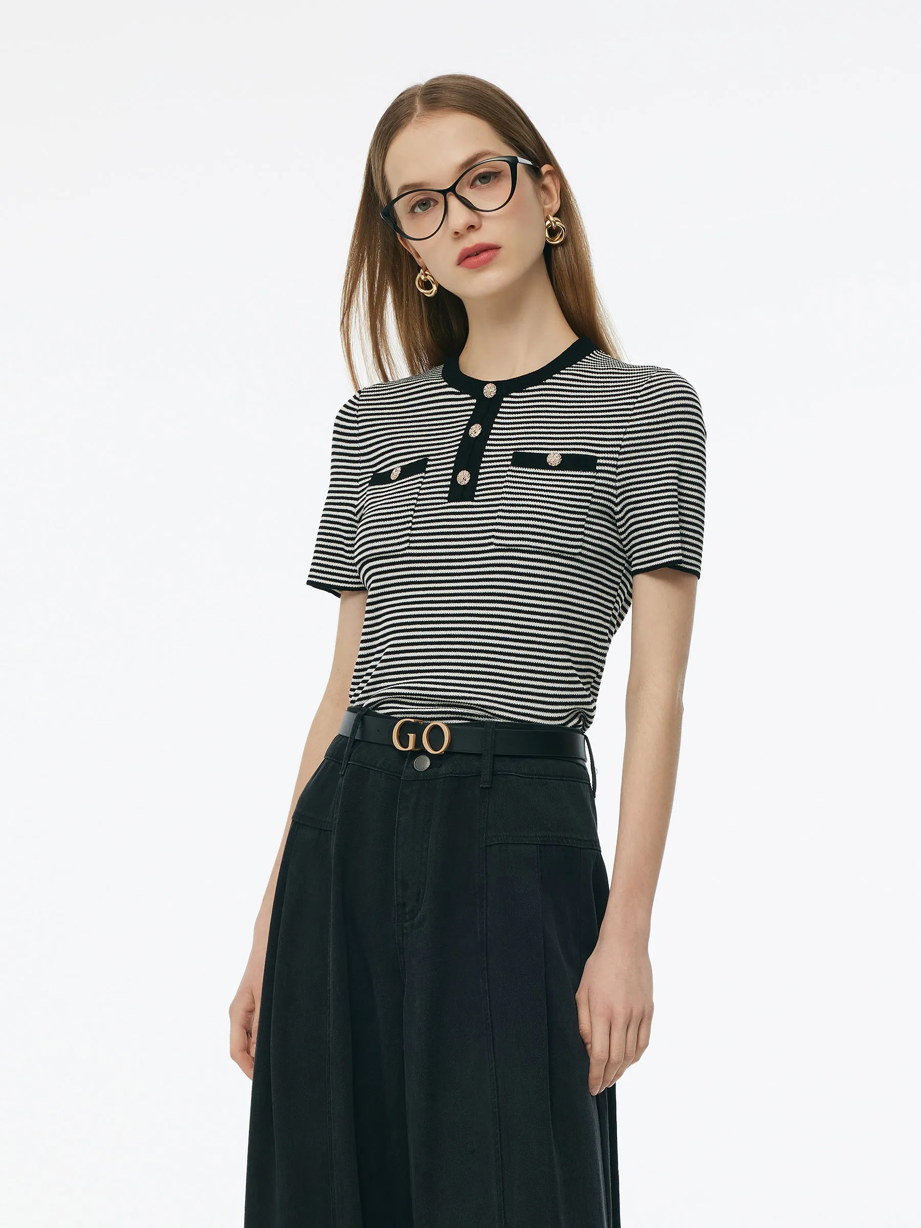 Tencel Blend Black And White Stripe Women Knit Top sold by Goelia product image thumbnail 5