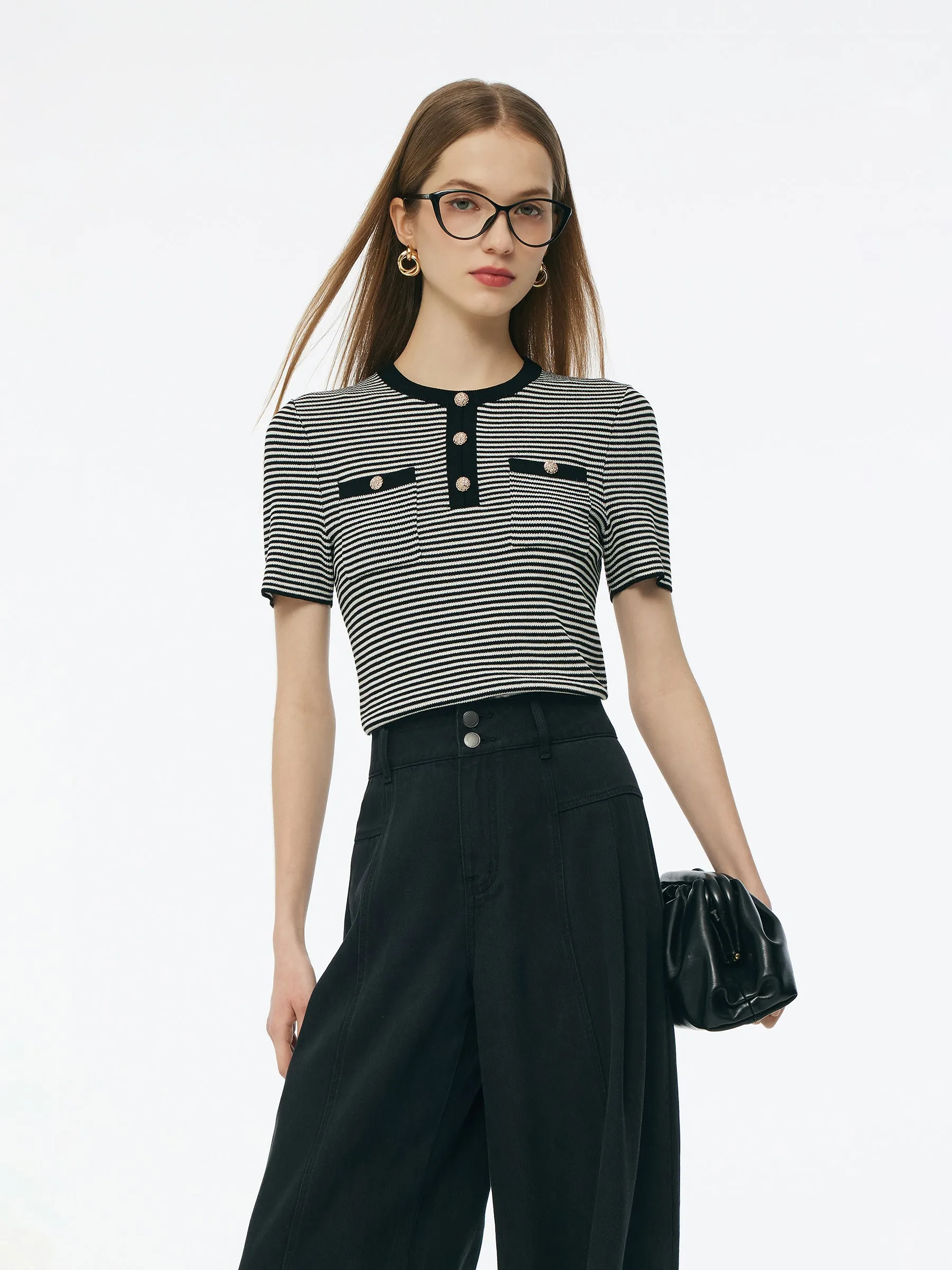 Tencel Blend Black And White Stripe Women Knit Top sold by Goelia