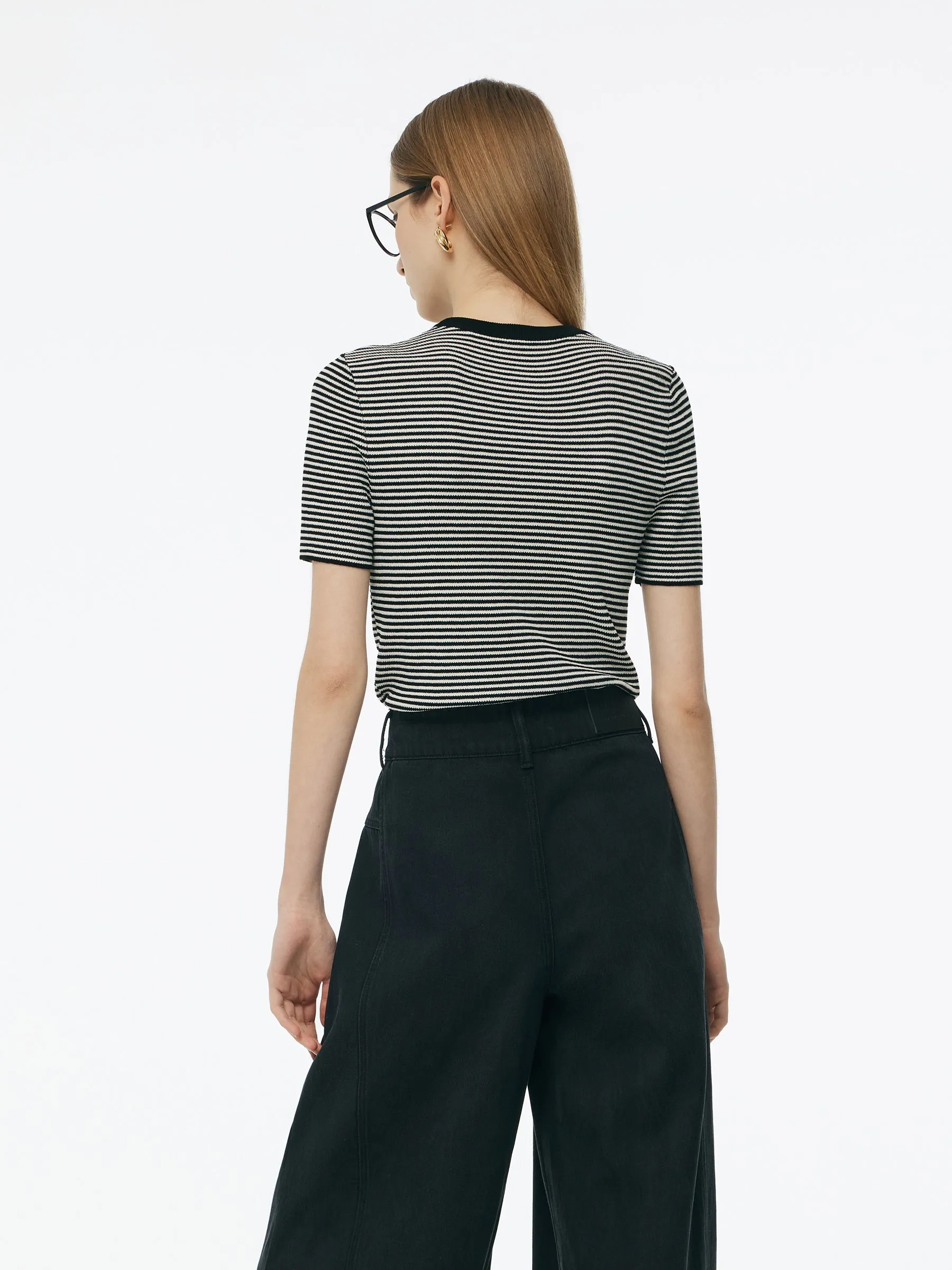 Tencel Blend Black And White Stripe Women Knit Top sold by Goelia product image thumbnail 4