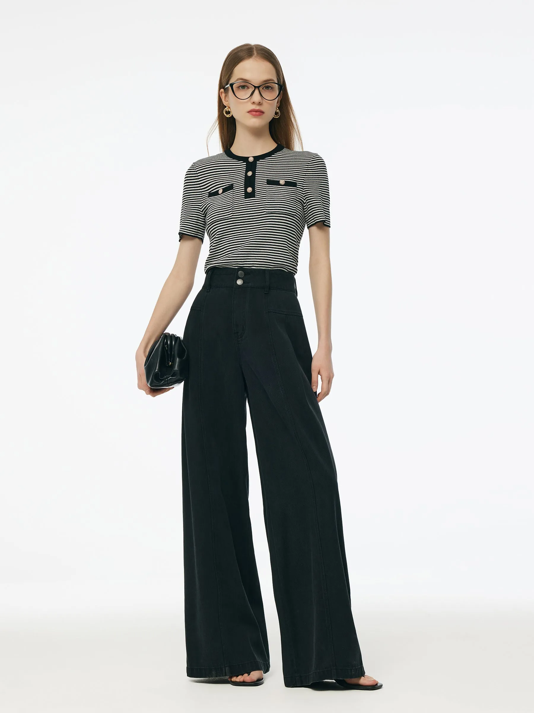 Tencel Blend Black And White Stripe Women Knit Top sold by Goelia product image thumbnail 3