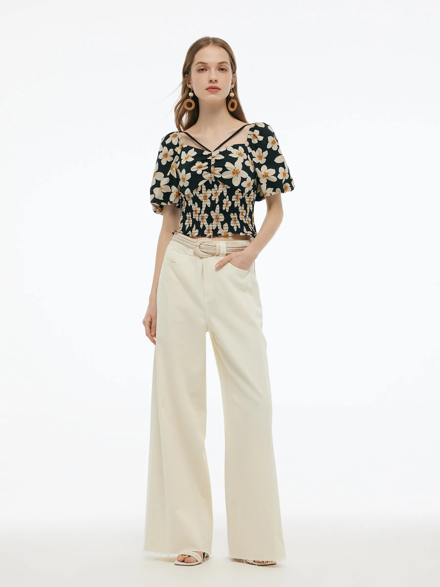 Cotton Stretch Floral Print Women Smocked Top sold by Goelia product image thumbnail 2