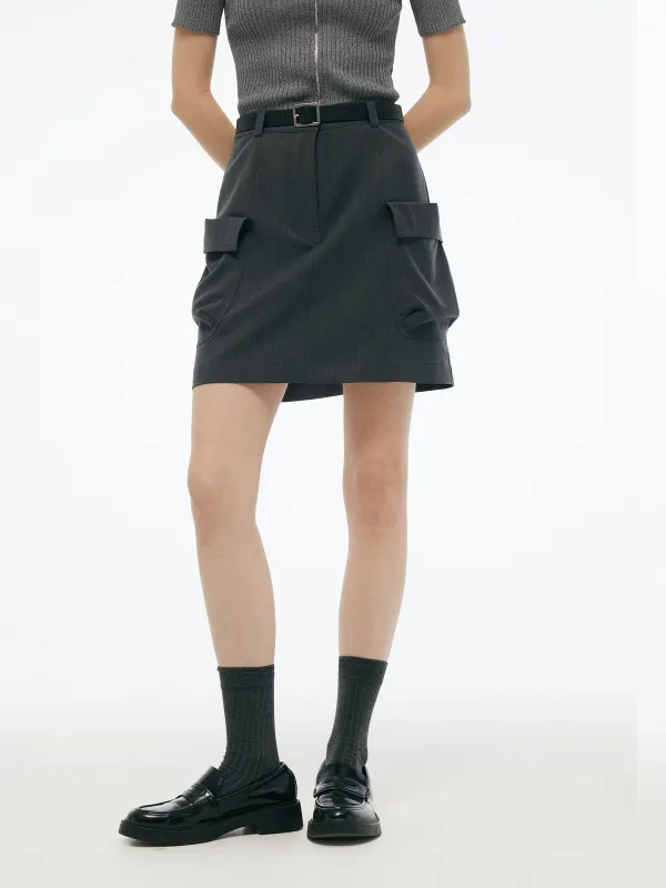 H-Line Women Stretchy Cargo Skirt With Leather Belt sold by Goelia