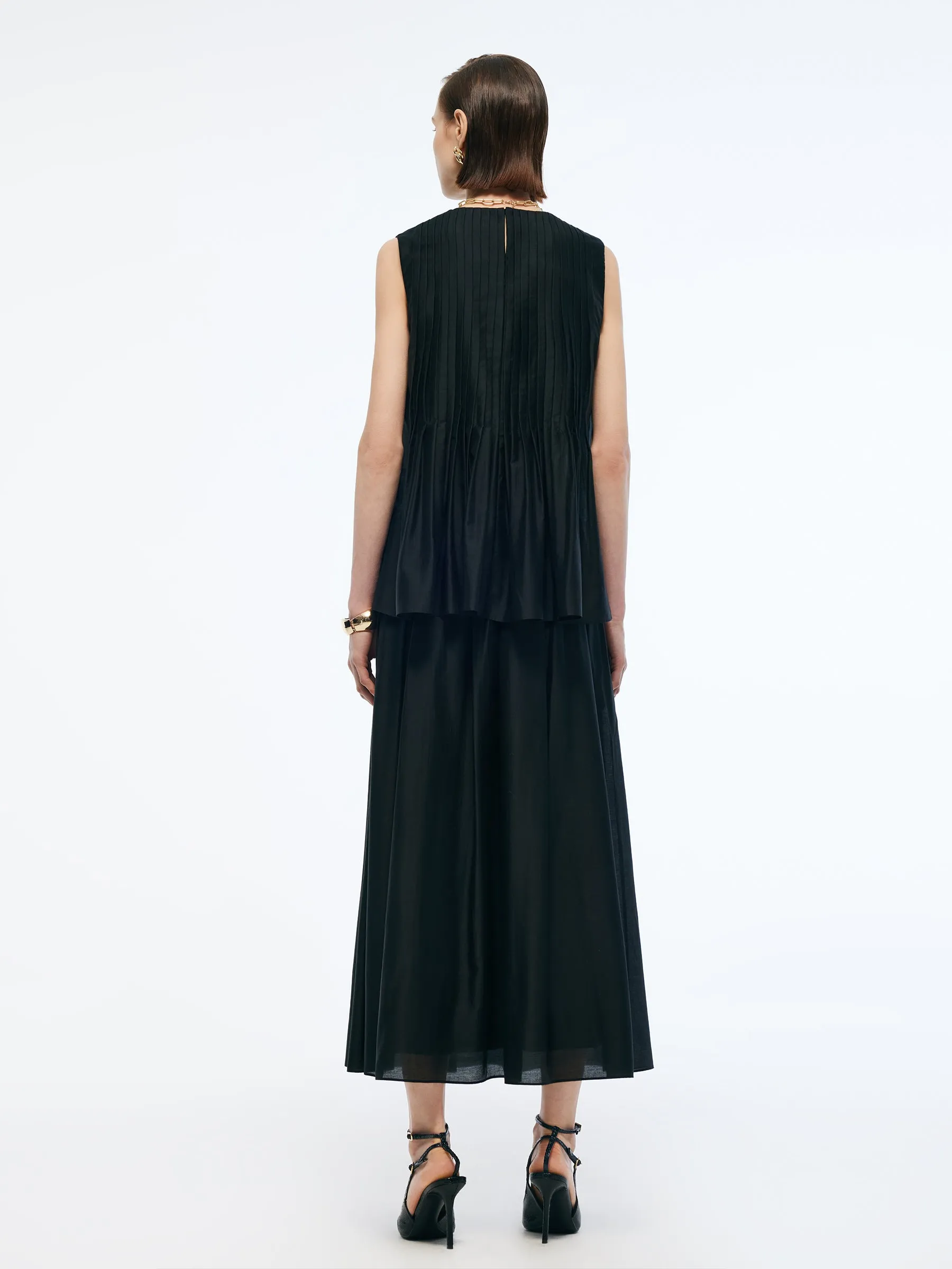 Tencel Blend Ruffle Hem Pleated Tank Top And A-Line Skirt Two-Piece Set sold by Goelia product image thumbnail 3