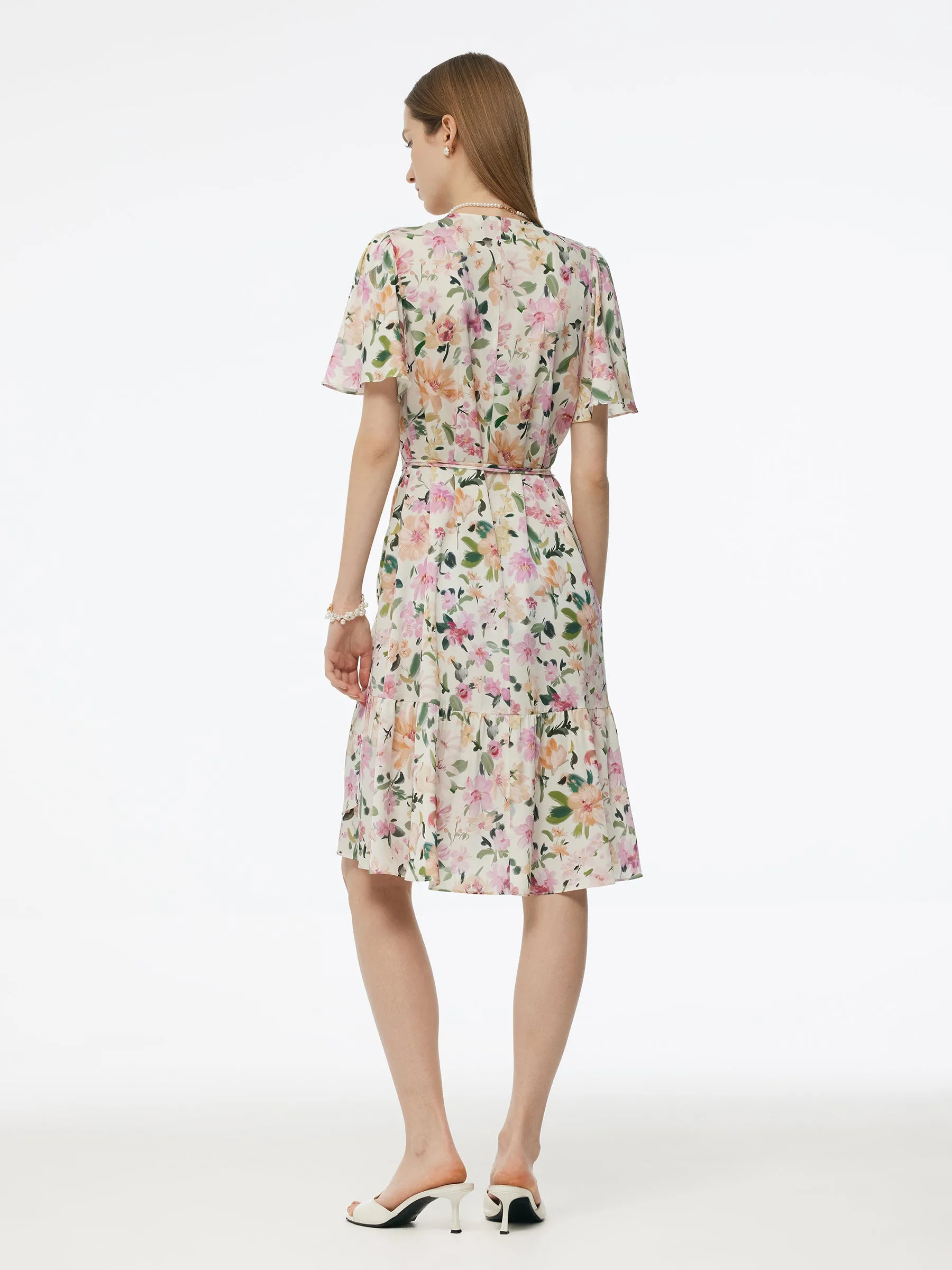 19MM Mulberry Silk Floral Print V-Neck Women Wrap Midi Dress sold by Goelia product image thumbnail 4