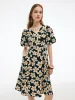 Cotton Stretch Floral Print Women Tie Belt Midi Dress sold by Goelia