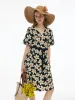 Cotton Stretch Floral Print Women Tie Belt Midi Dress sold by Goelia