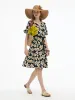 Cotton Stretch Floral Print Women Tie Belt Midi Dress sold by Goelia
