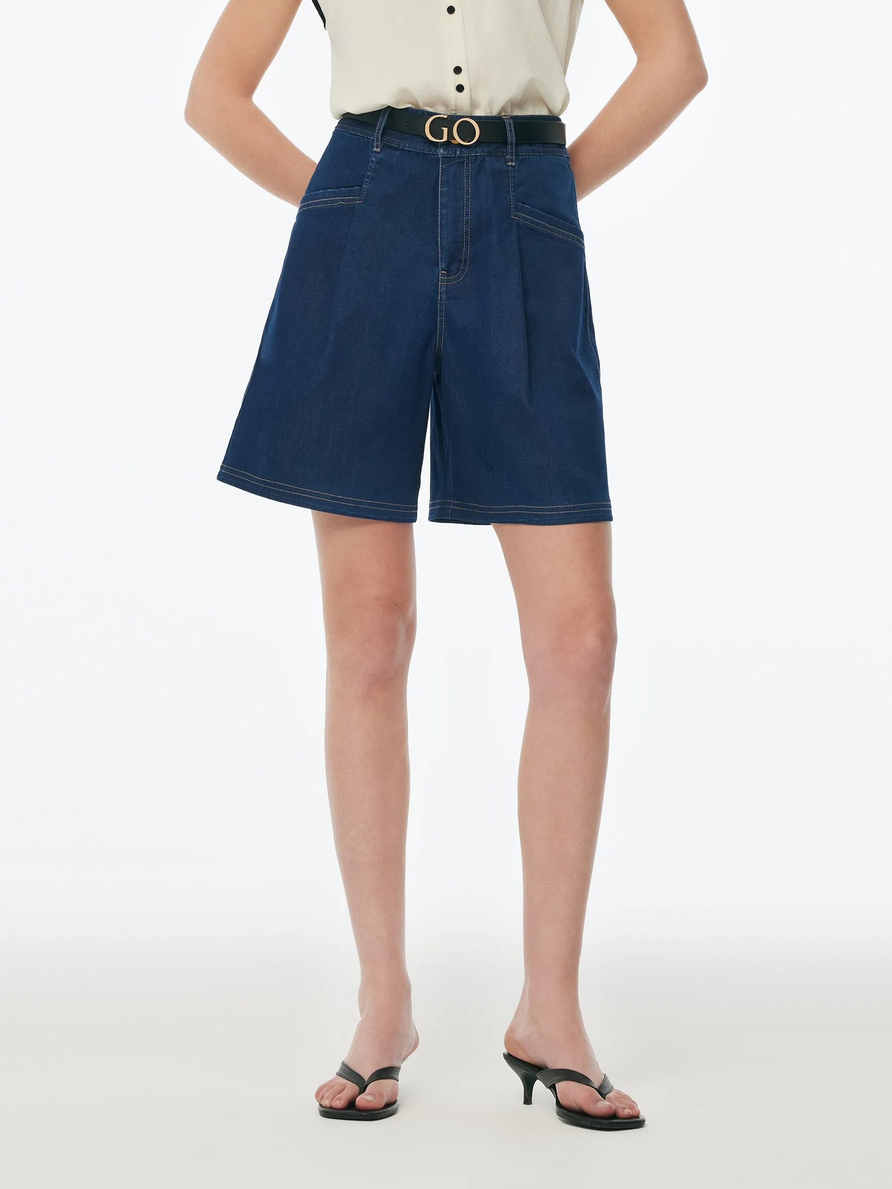 Denim Stretch Adjustable High-Waisted Women Shorts sold by Goelia