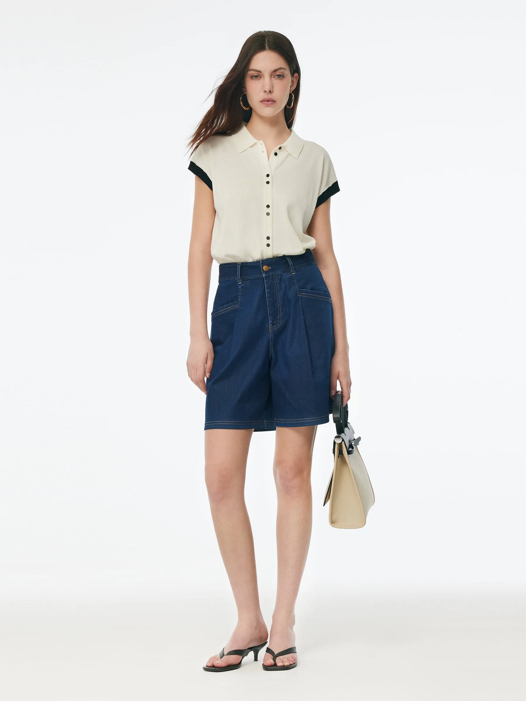 Denim Stretch Adjustable High-Waisted Women Shorts sold by Goelia product image thumbnail 2