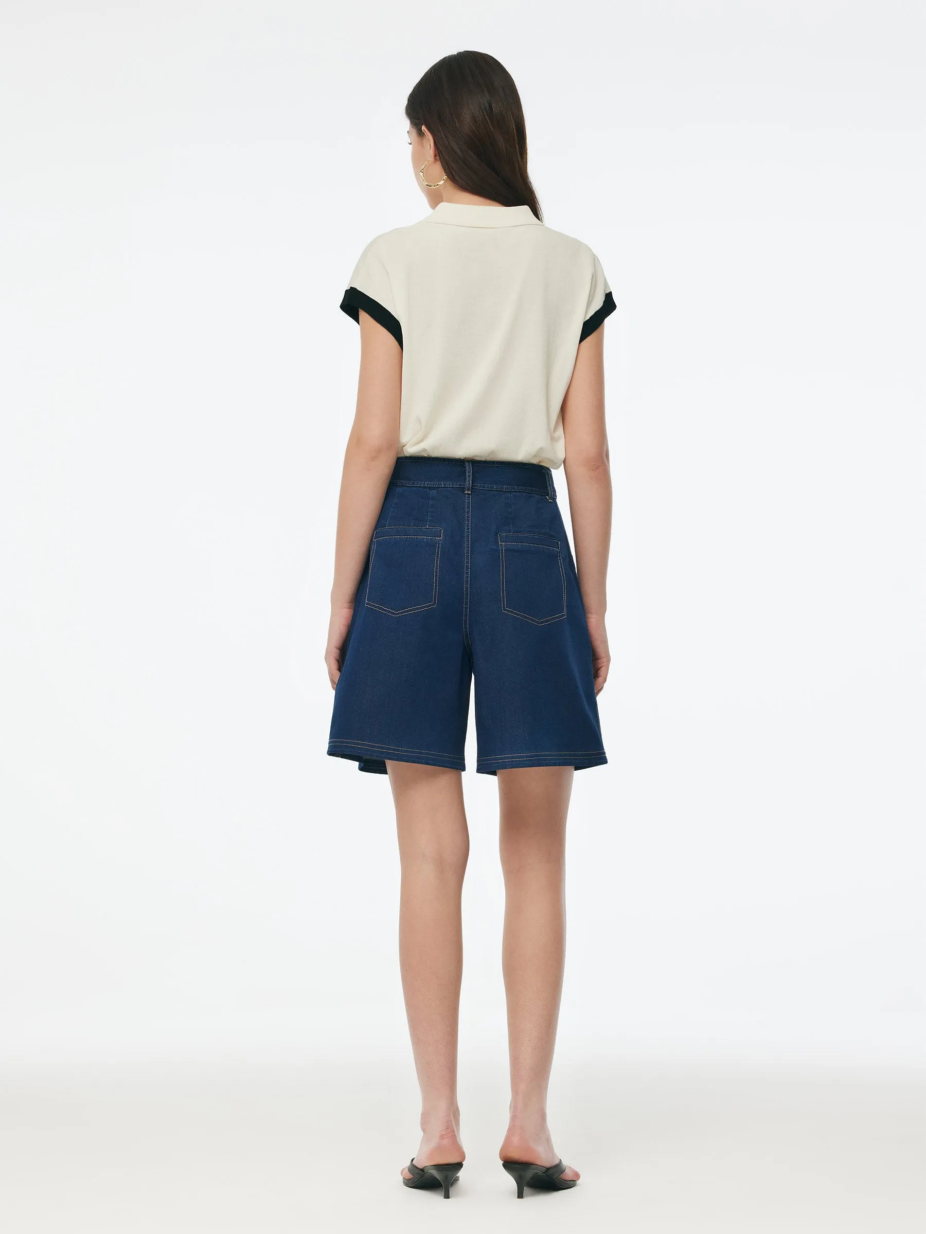 Denim Stretch Adjustable High-Waisted Women Shorts sold by Goelia product image thumbnail 3