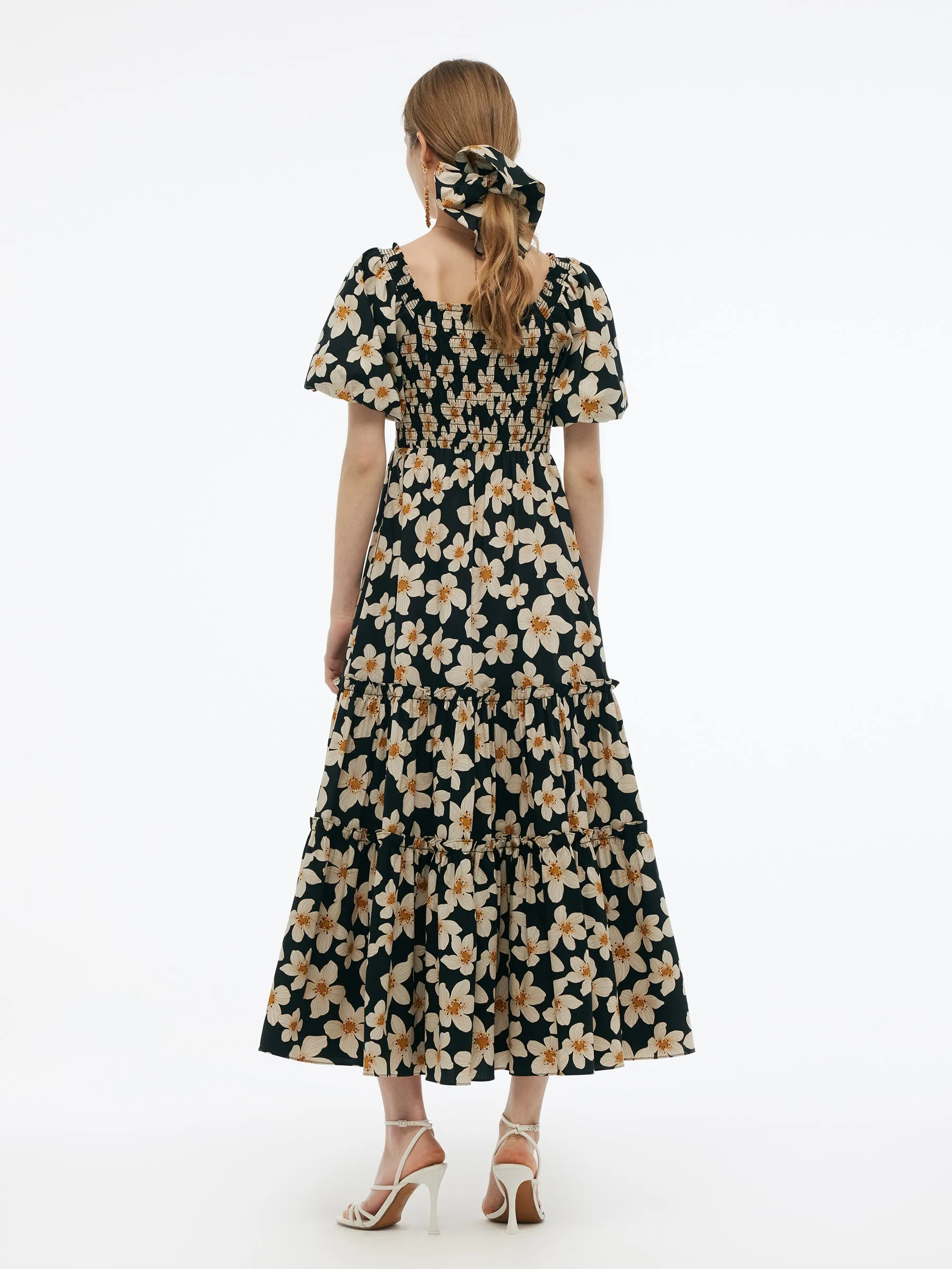 Cotton Stretch Floral Print Women Smocked Maxi Dress sold by Goelia product image thumbnail 3