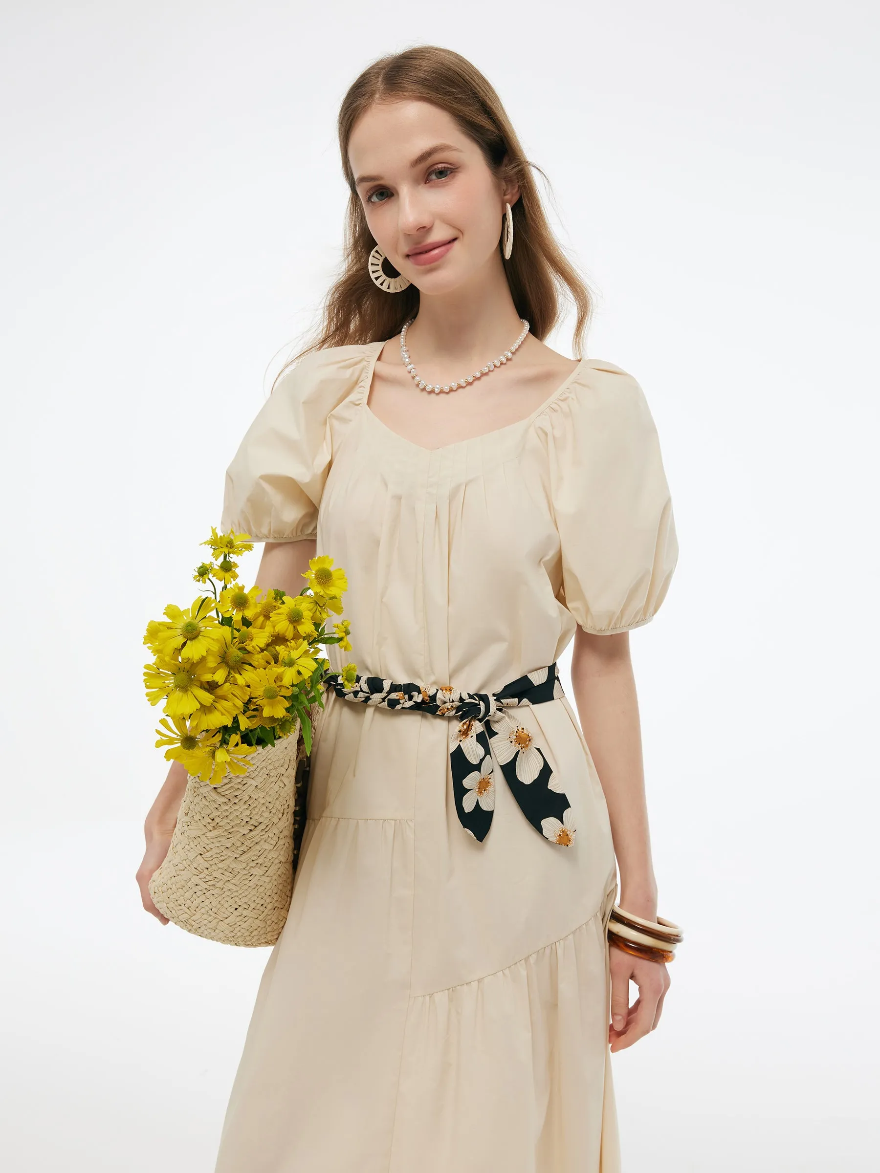 100% Cotton A-Line Women Maxi Dress With Two Tie Belts sold by Goelia product image thumbnail 5