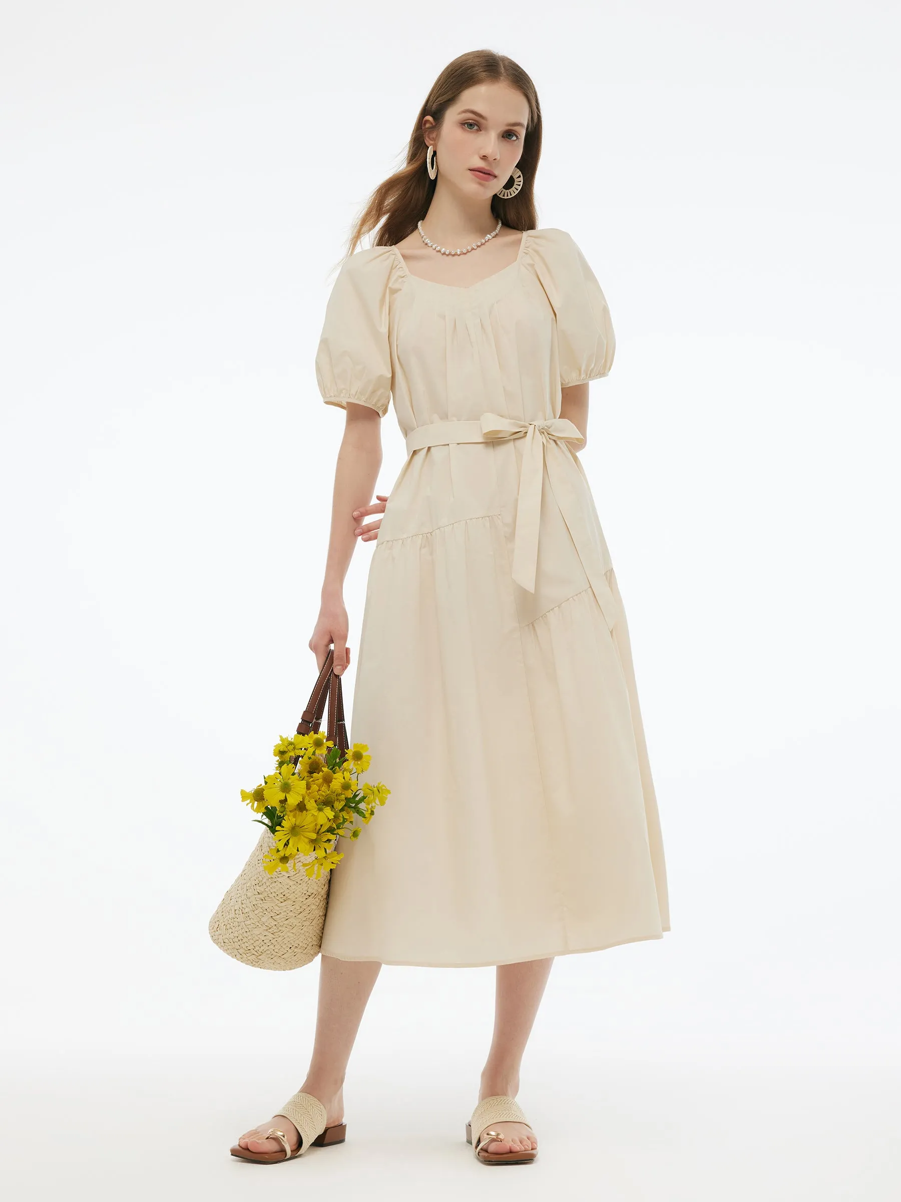 100% Cotton A-Line Women Maxi Dress With Two Tie Belts sold by Goelia product image thumbnail 2