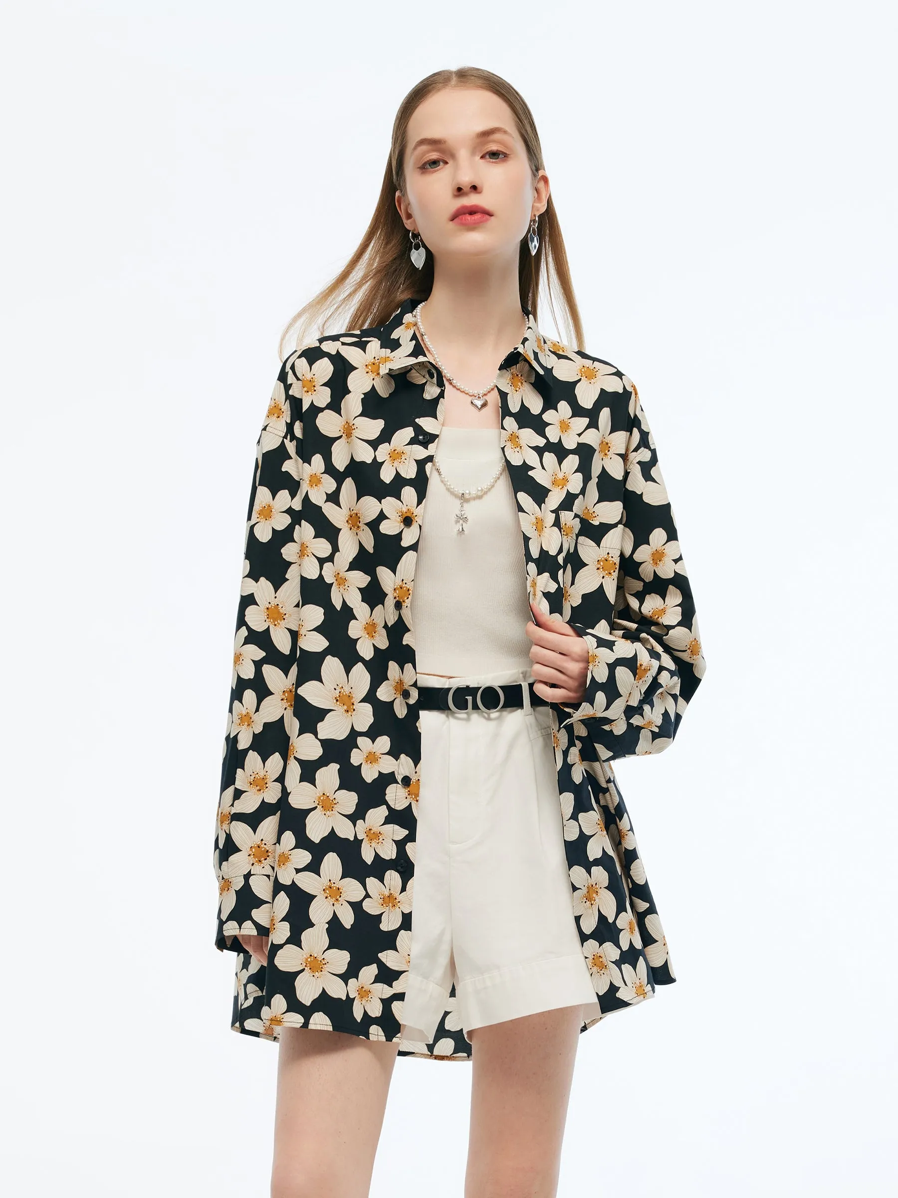 Cotton Stretch Floral Print Unisex Oversized Shirt sold by Goelia
