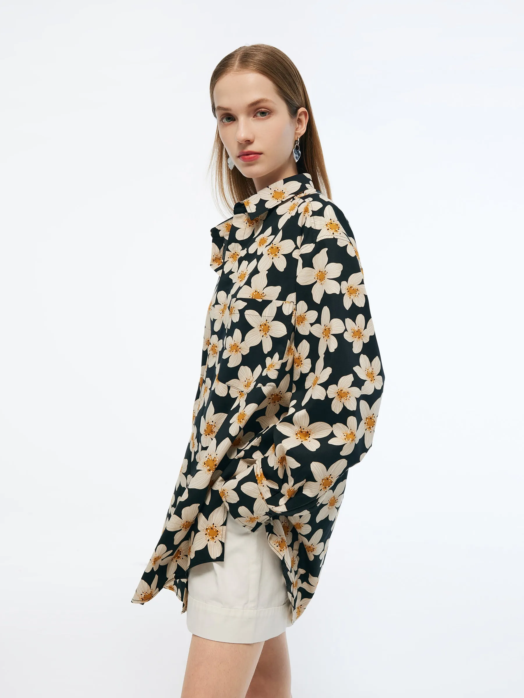 Cotton Stretch Floral Print Unisex Oversized Shirt sold by Goelia product image thumbnail 5