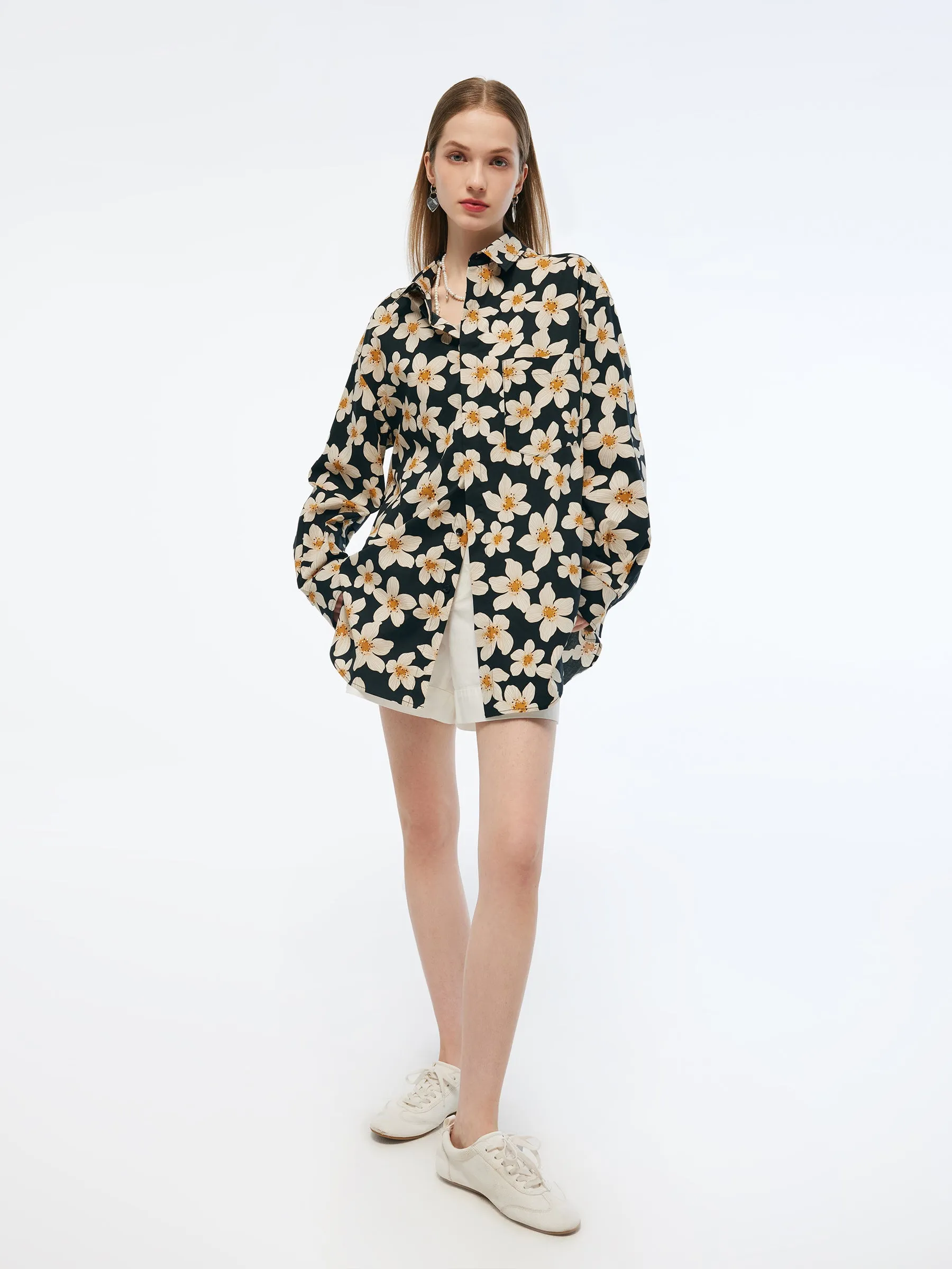 Cotton Stretch Floral Print Unisex Oversized Shirt sold by Goelia product image thumbnail 3