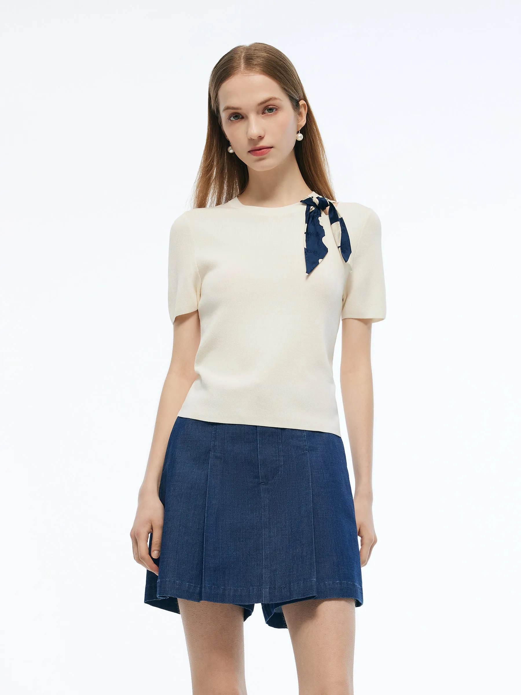 Tencel Blend Cut Out Women Knit Top sold by Goelia product image thumbnail 3