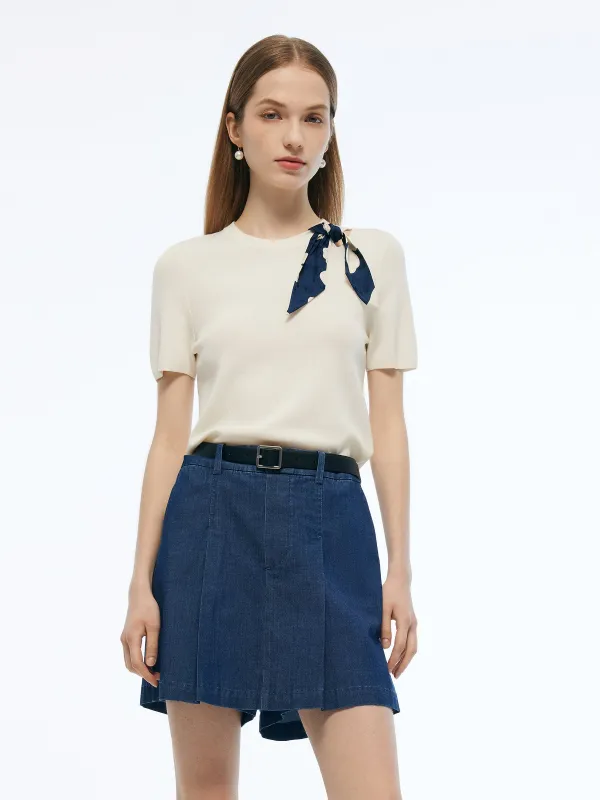Tencel Blend Cut Out Women Knit Top sold by Goelia