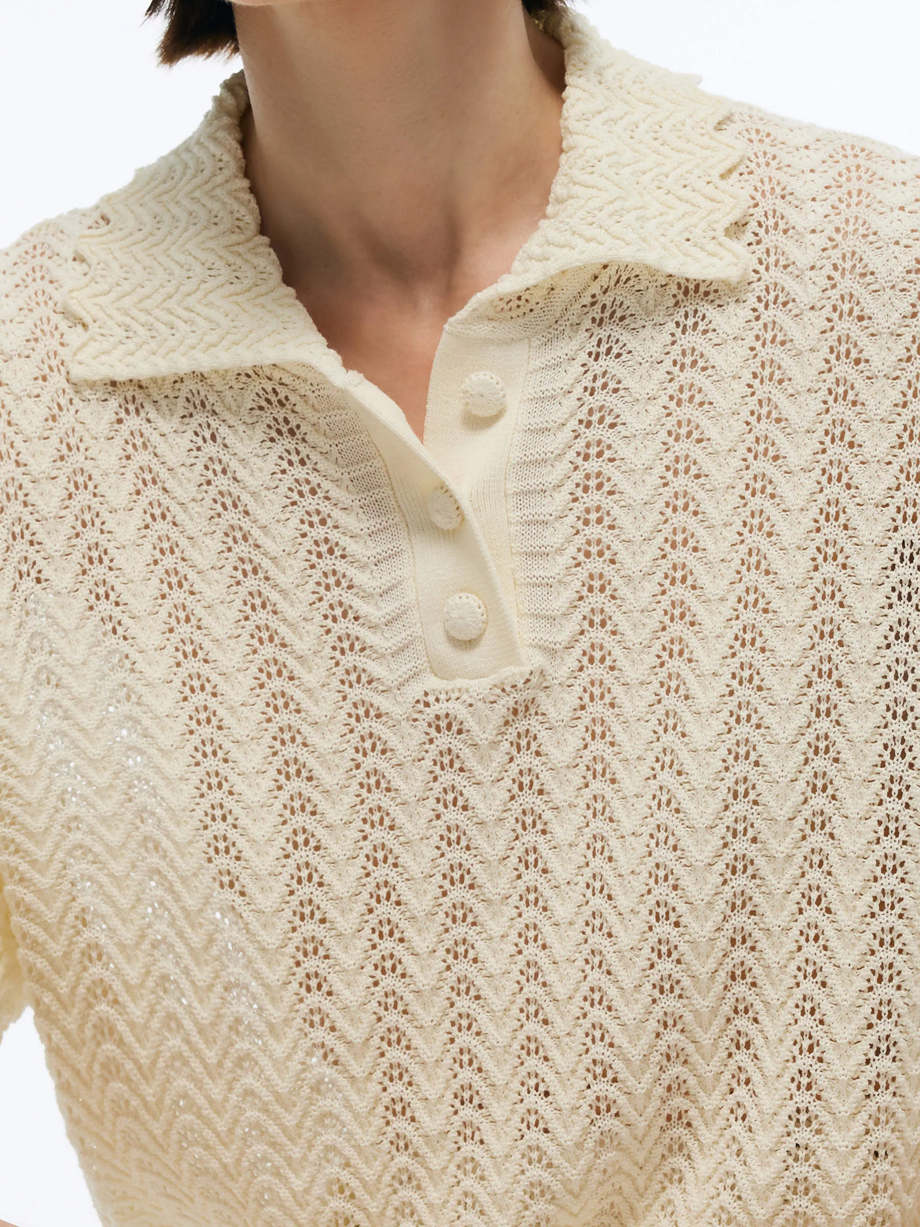 100% Cotton Openwork Women Knit Polo Top sold by Goelia product image thumbnail 5