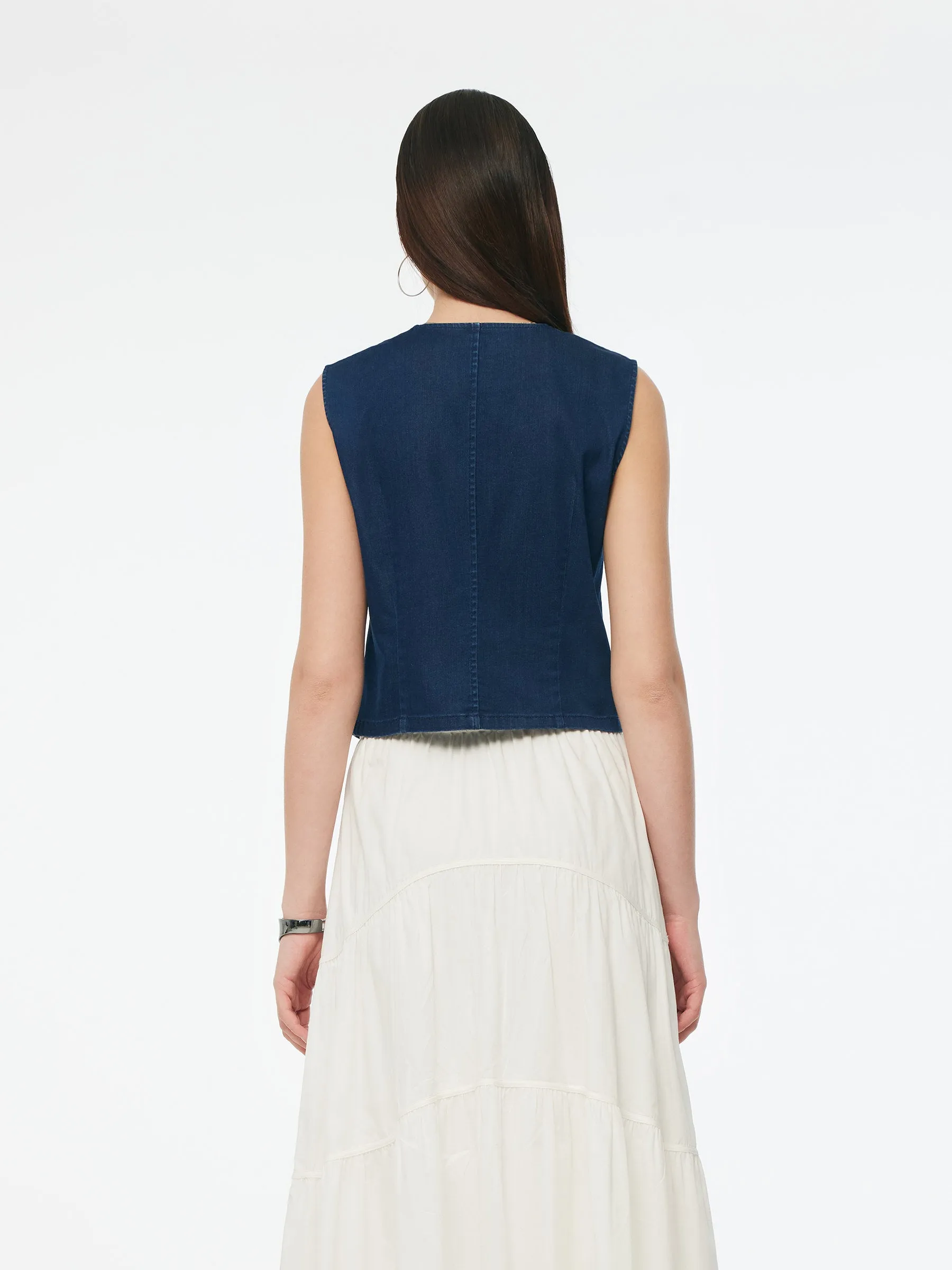 Denim Single-Breasted Women Stretchy Vest sold by Goelia product image thumbnail 3