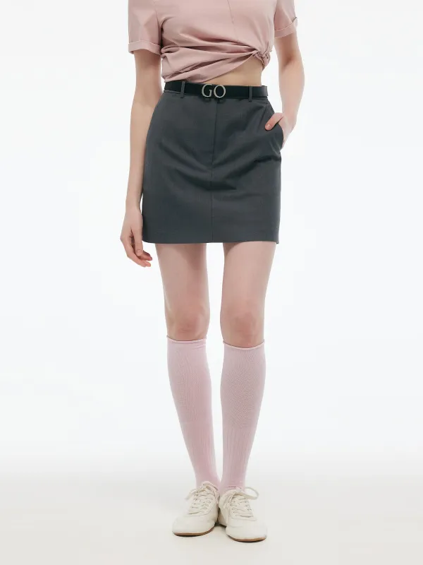 Smoke Grey Women Column Mini Skirt sold by Goelia