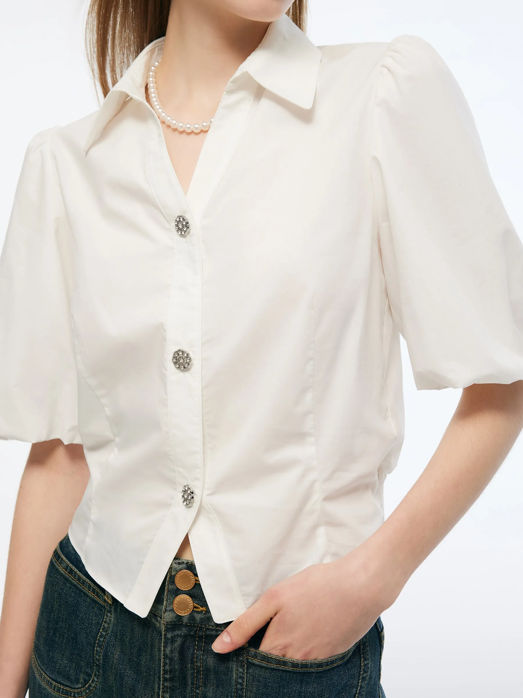 100% Cotton Puff Sleeve Women Shirt sold by Goelia product image thumbnail 5