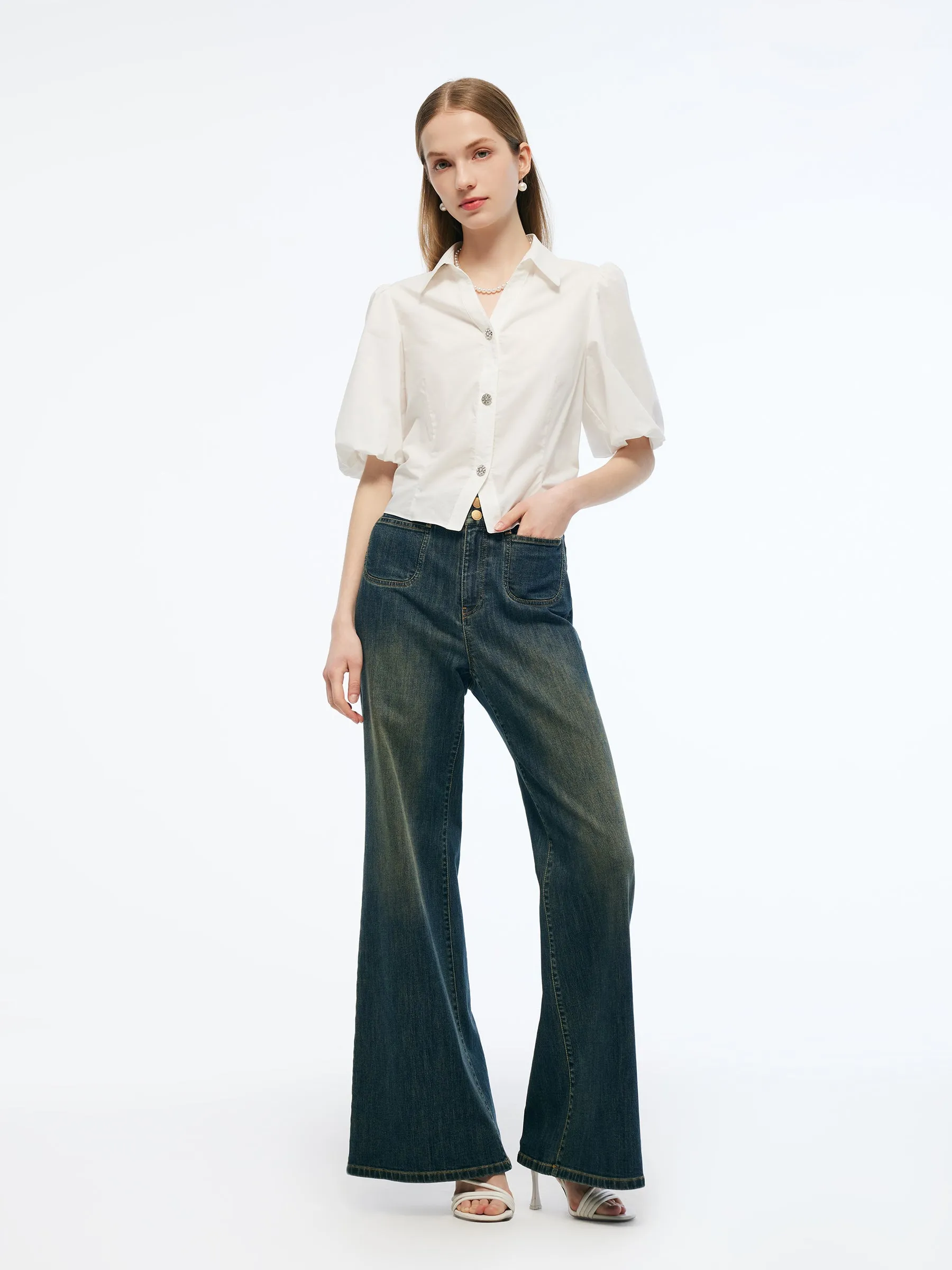 100% Cotton Puff Sleeve Women Shirt sold by Goelia product image thumbnail 2