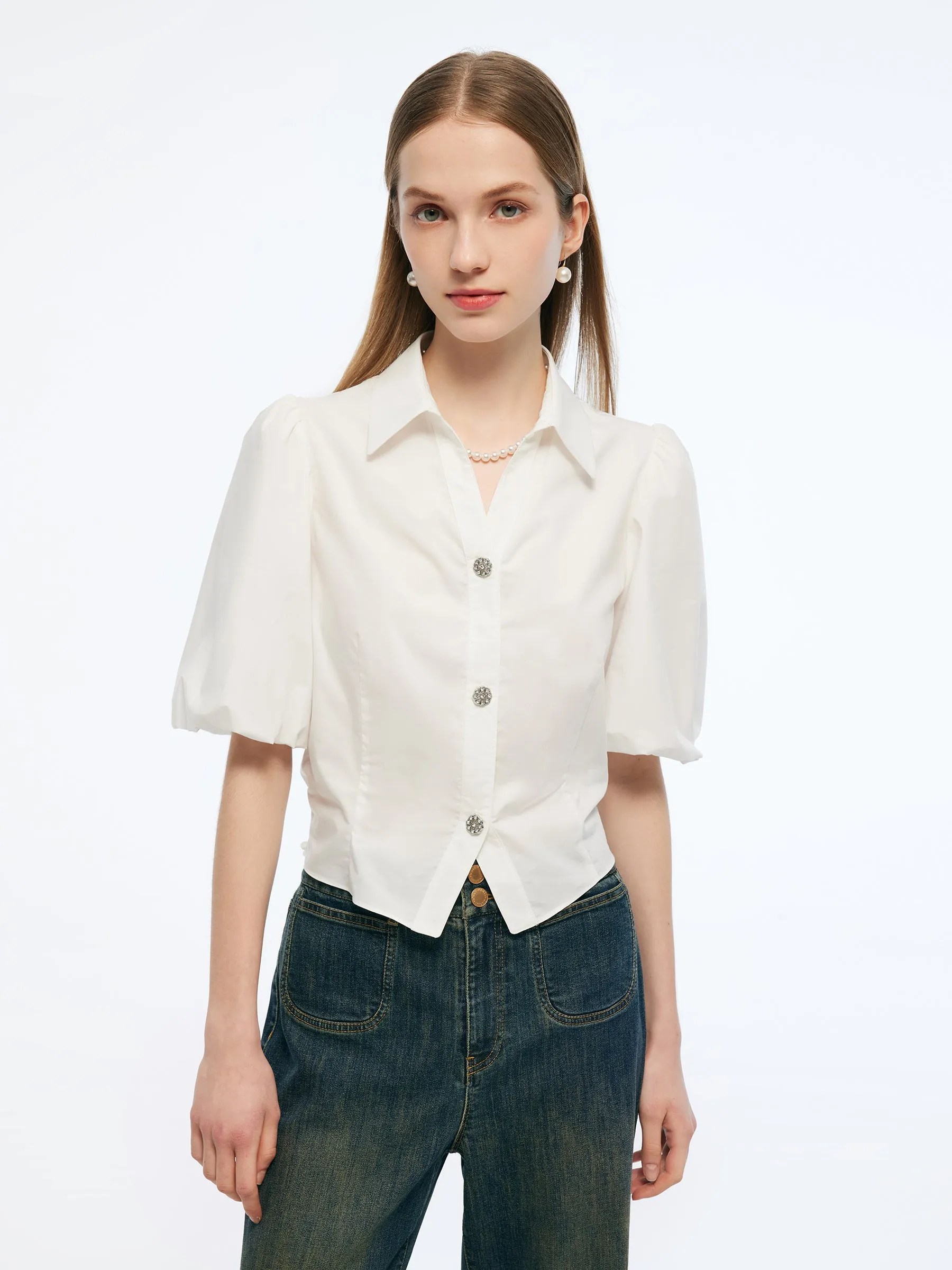 100% Cotton Puff Sleeve Women Shirt sold by Goelia