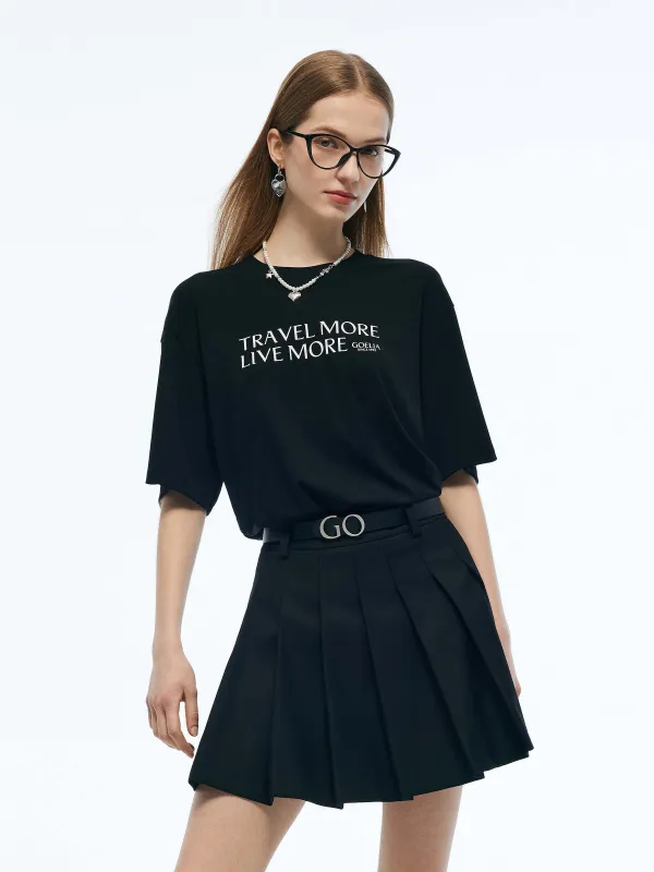 Tencel Blend Letter Print Unisex Loose T-Shirt sold by Goelia