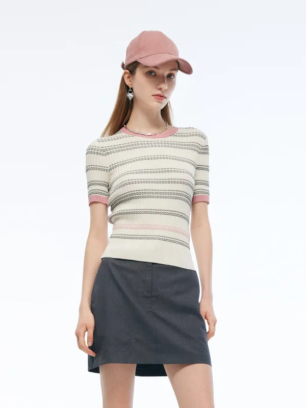 Tencel Blend Color Block Stripe Women Knit Top sold by Goelia
