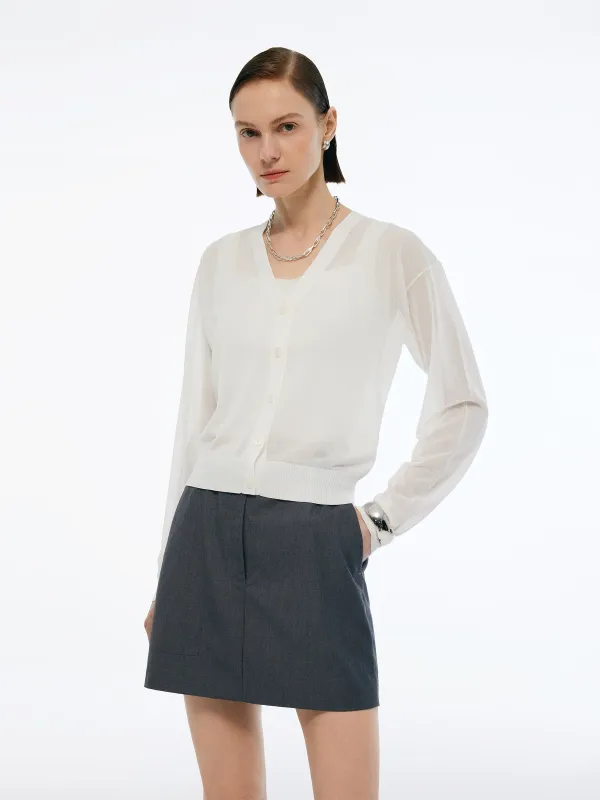 V-Neck Single-Breasted Women Sheer Cardigan made by Goelia