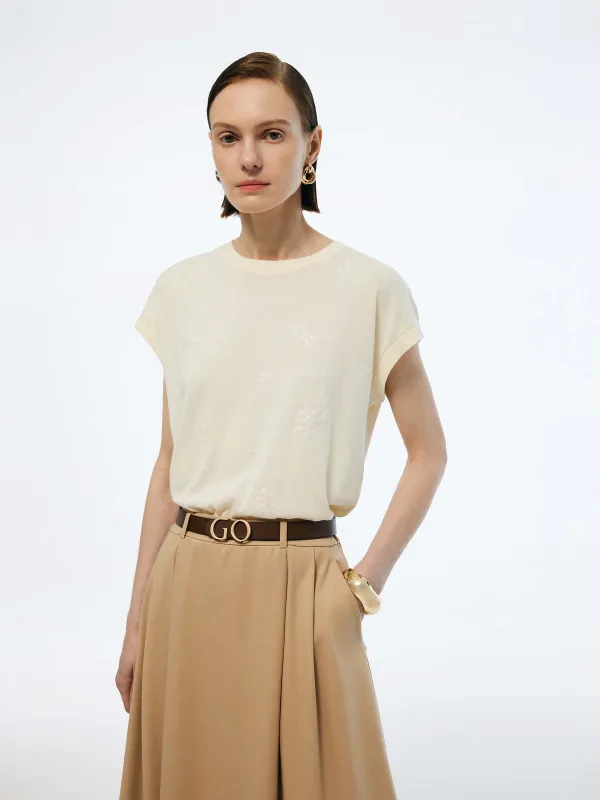 100% Cotton Sequined Embroidered Women Stretchy Knit Top sold by Goelia