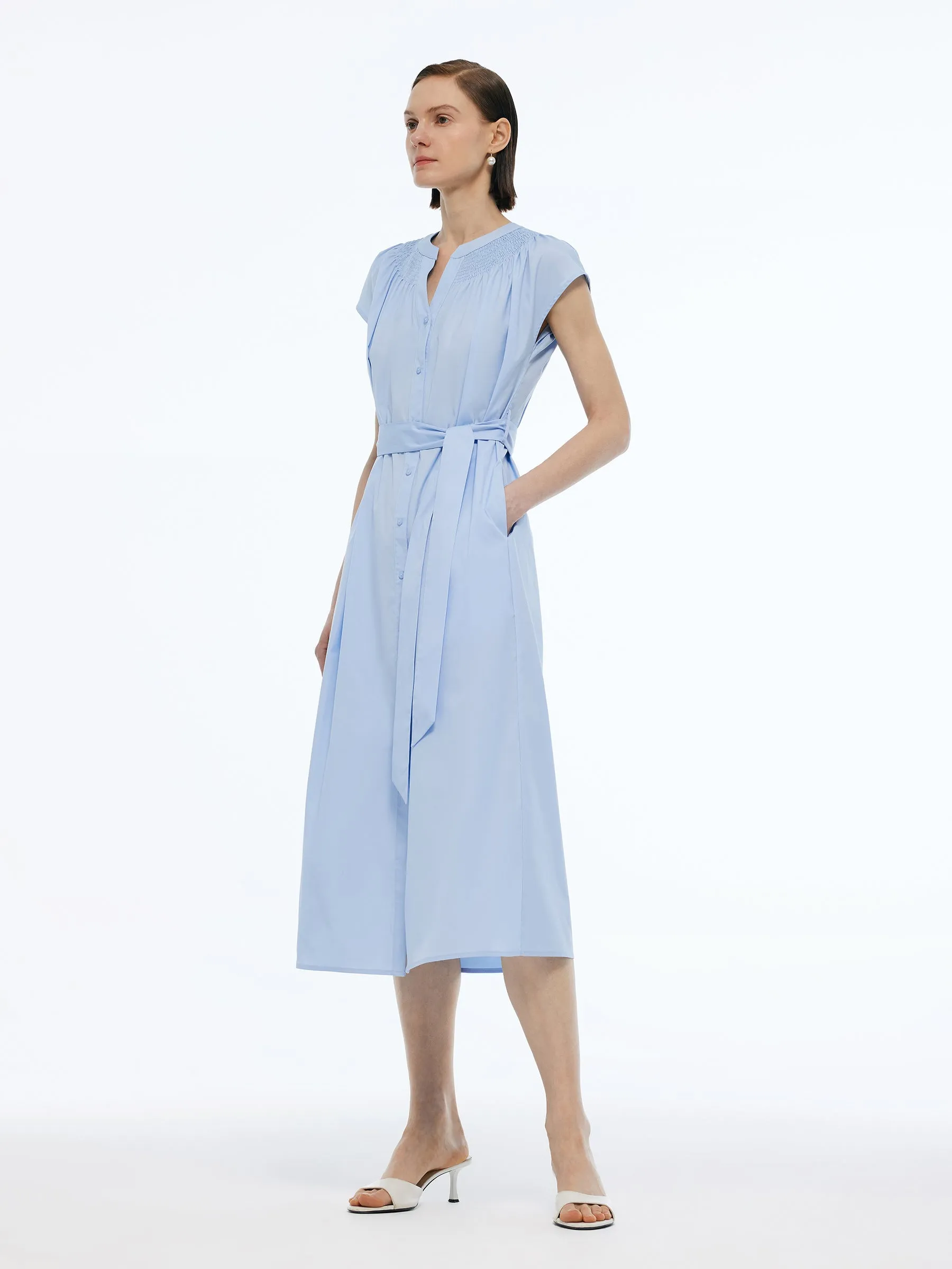 Cap Sleeve Women Tie Belt Midi Dress sold by Goelia product image thumbnail 4