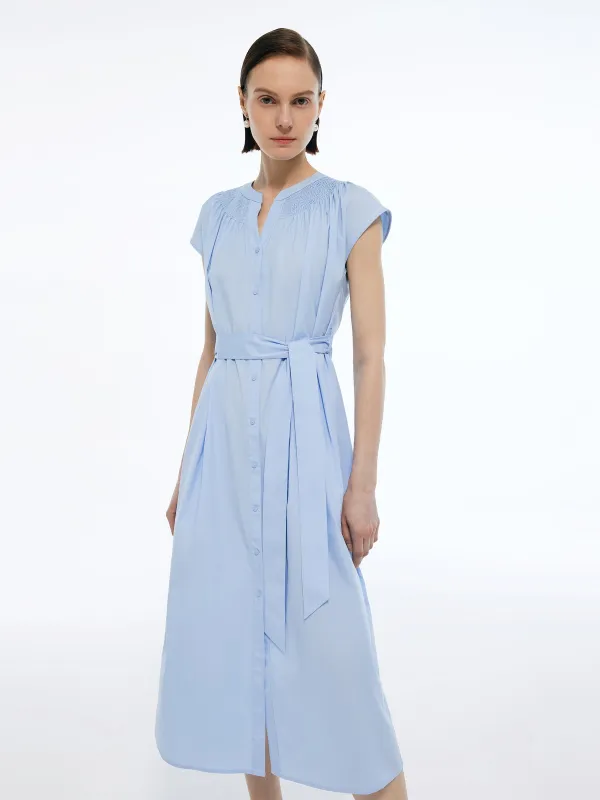 Cap Sleeve Women Tie Belt Midi Dress sold by Goelia