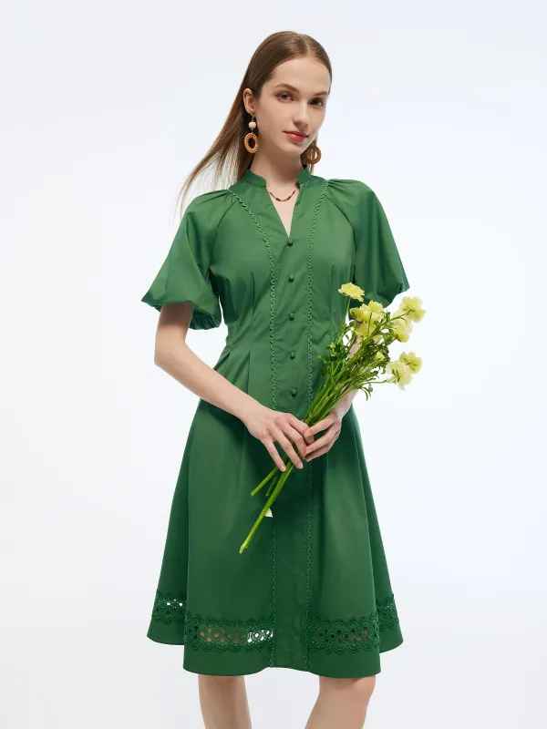 Gathered Waist Puff Sleeve Women Midi Dress sold by Goelia
