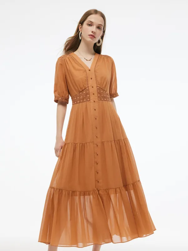 100% Cotton Patchwork Lace Embroidered Women Maxi Dress sold by Goelia