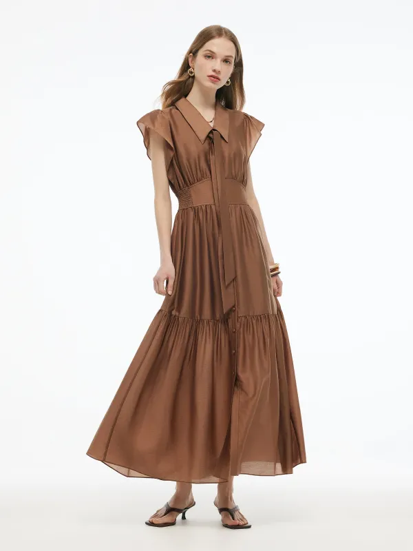 Tencel Blend Women Ruffle Cap Sleeve Maxi Dress With Sash sold by Goelia