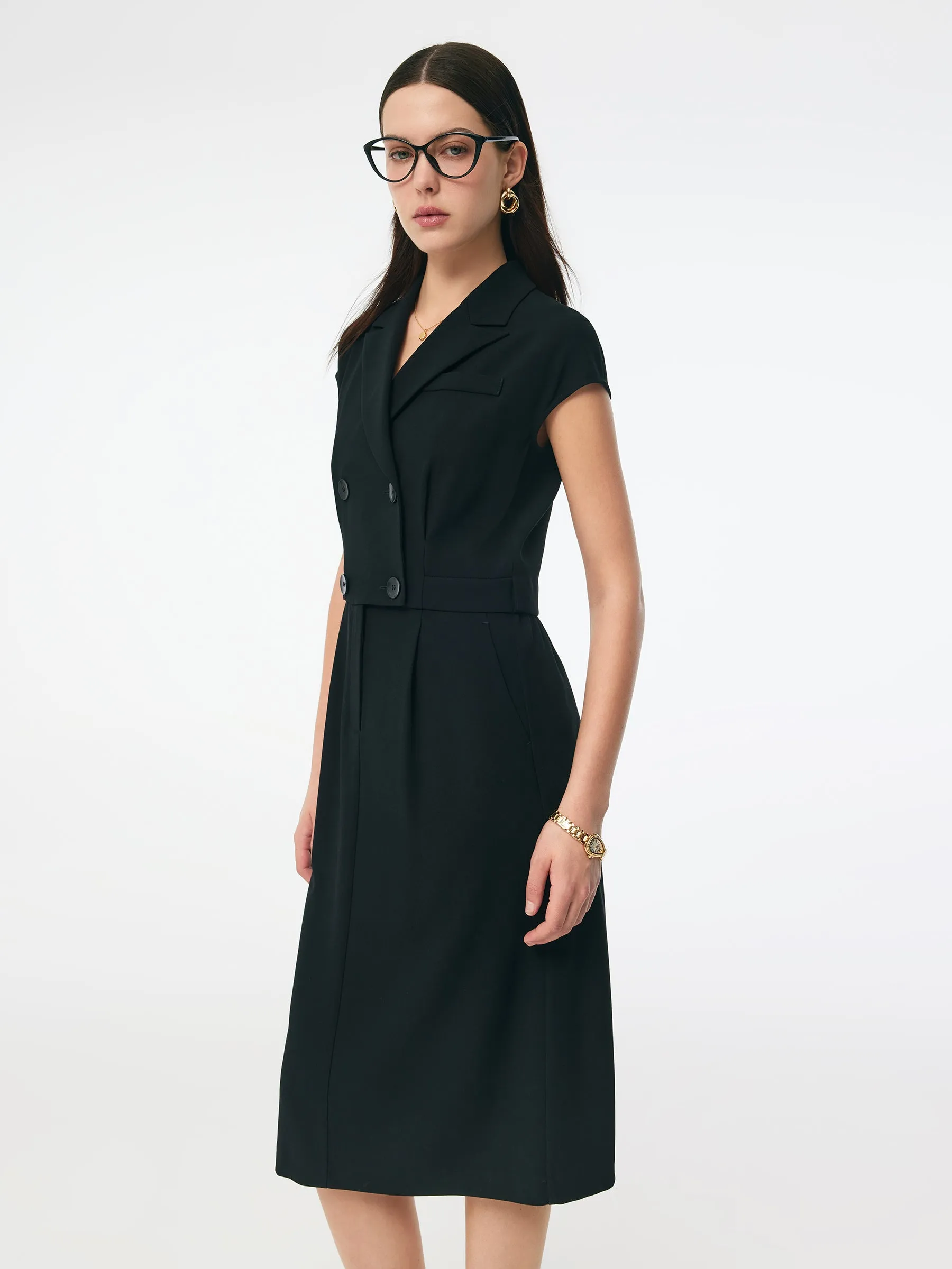 Triacetate Faux Two-Piece Cap Sleeve Women Blazer Midi Dress sold by Goelia product image thumbnail 4